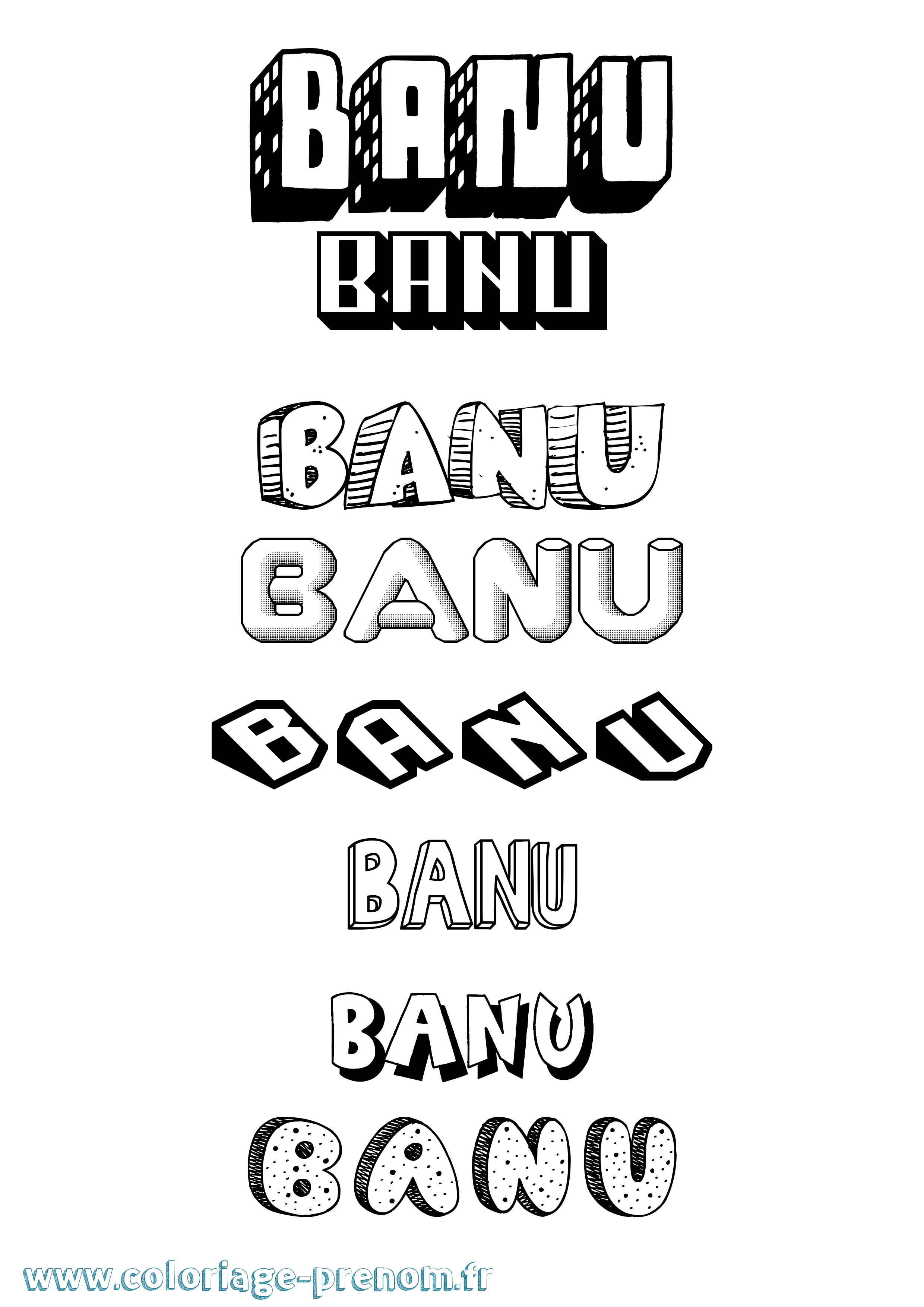 Coloriage Banu Effet 3D Coloriage prénom Banu Effet 3D
