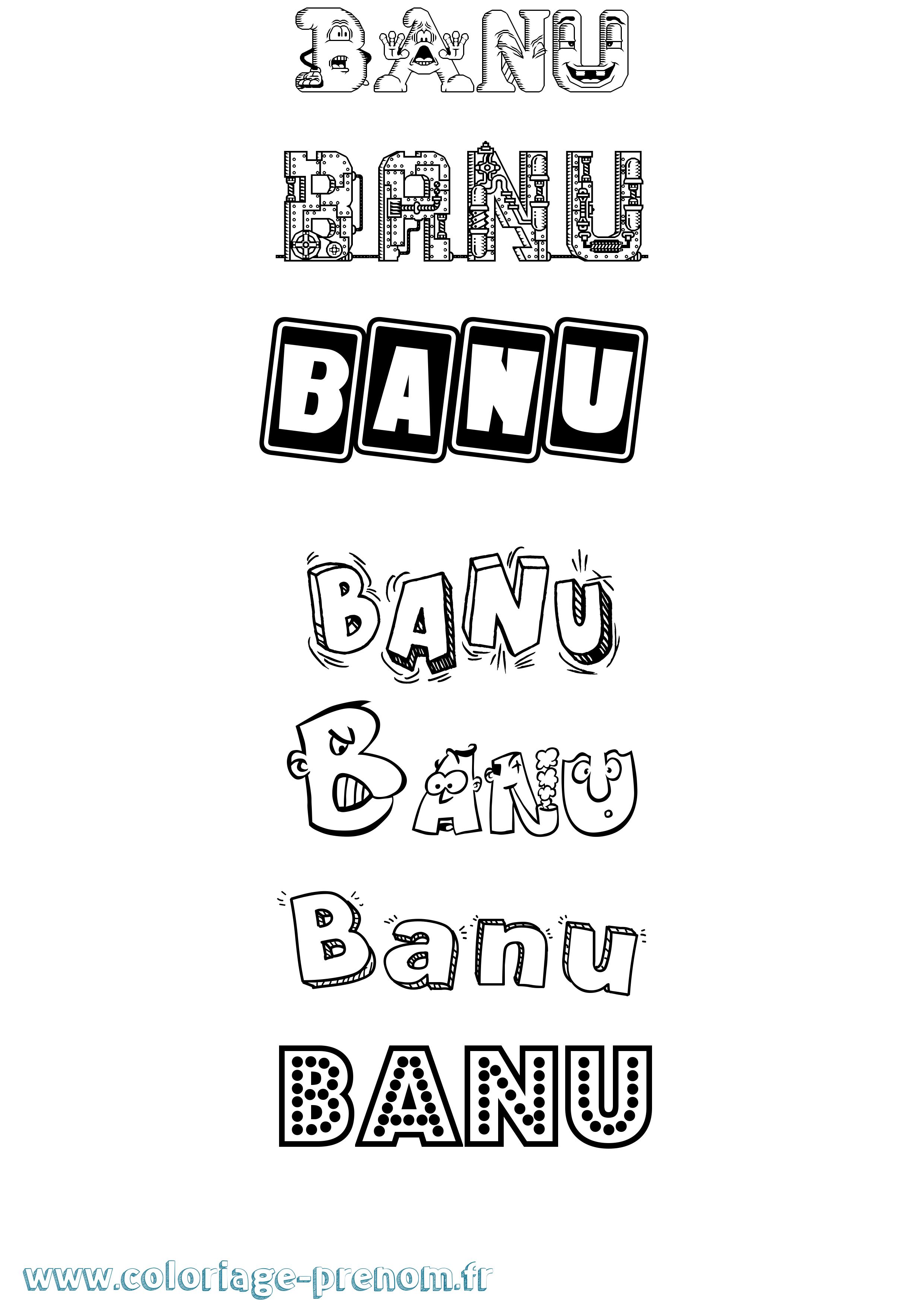 Coloriage Banu Fun Coloriage prénom Banu Fun