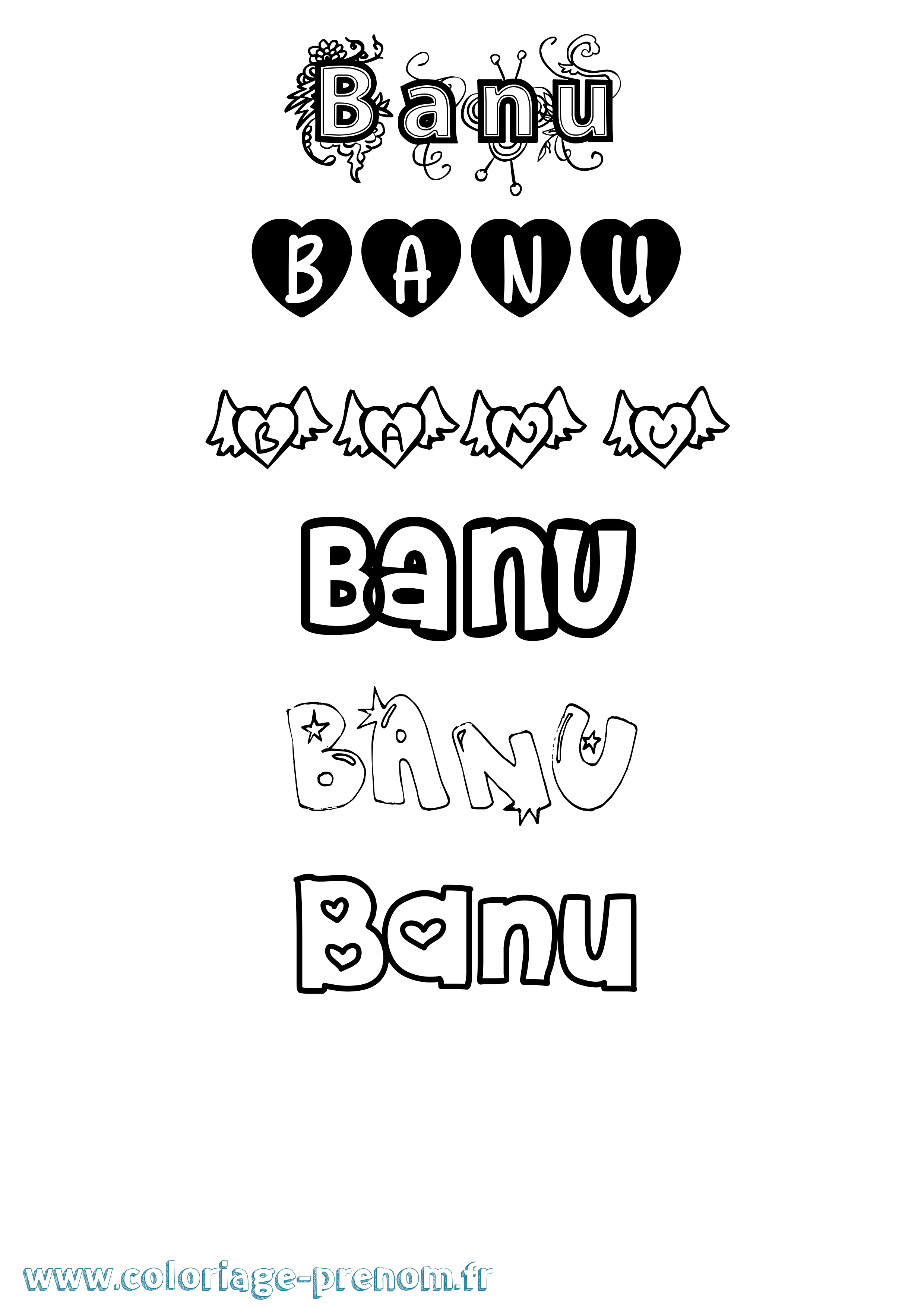 Coloriage Banu Girly Coloriage prénom Banu Girly