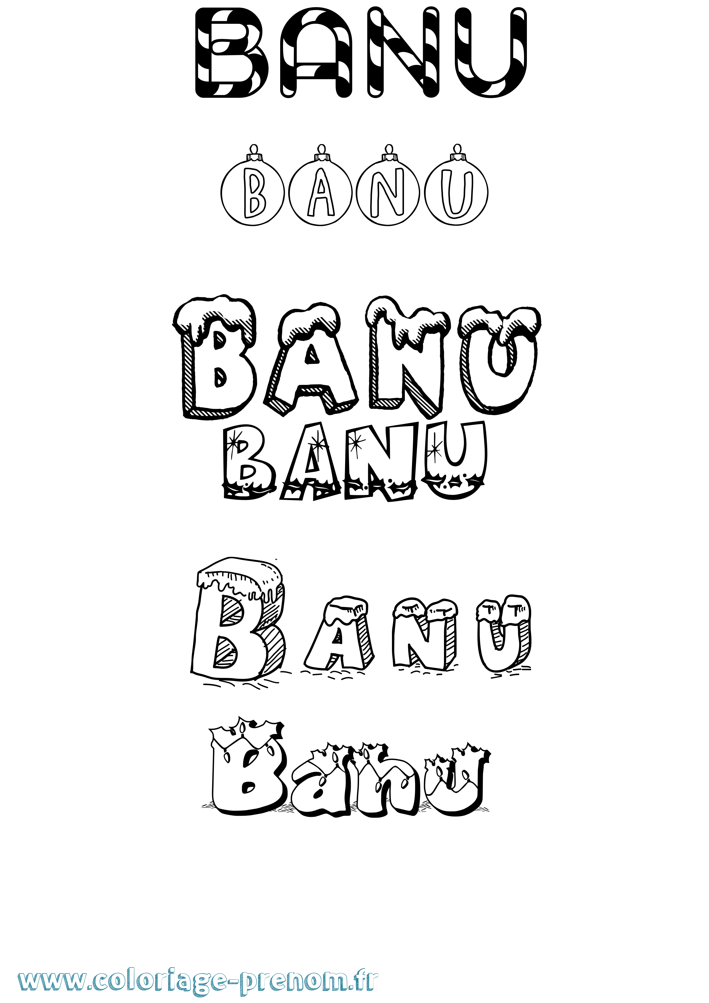 Coloriage Banu Noël Coloriage prénom Banu Noël