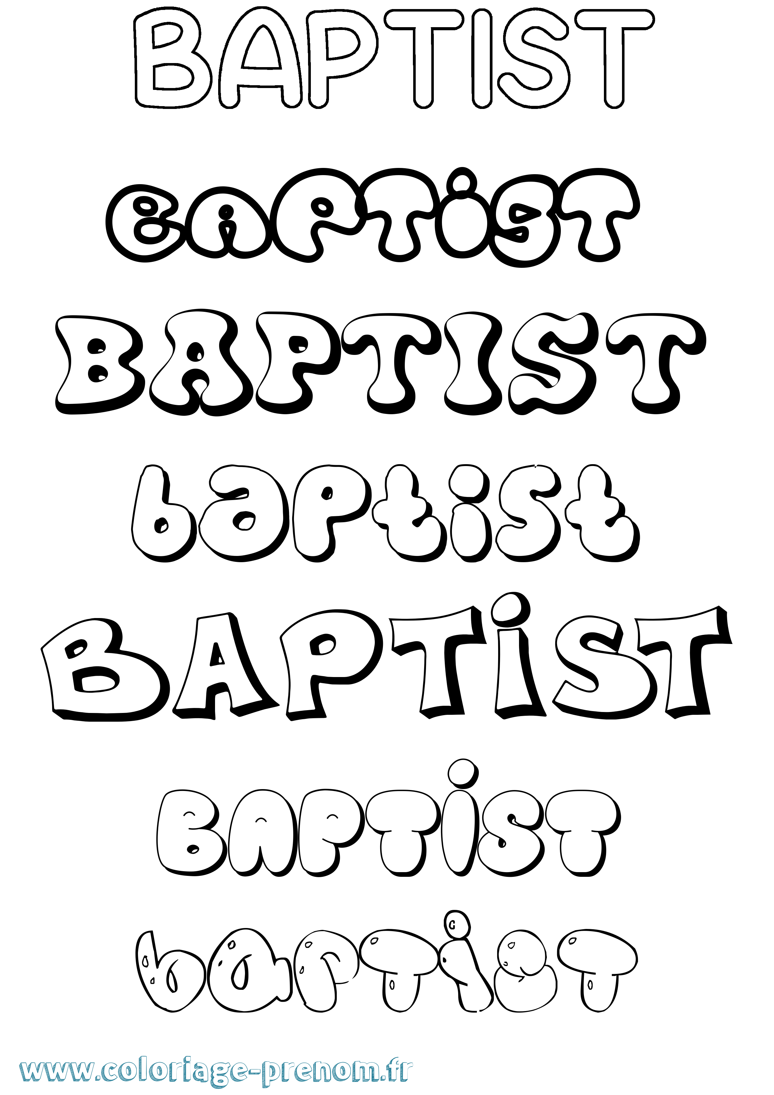Coloriage prénom Baptist Bubble