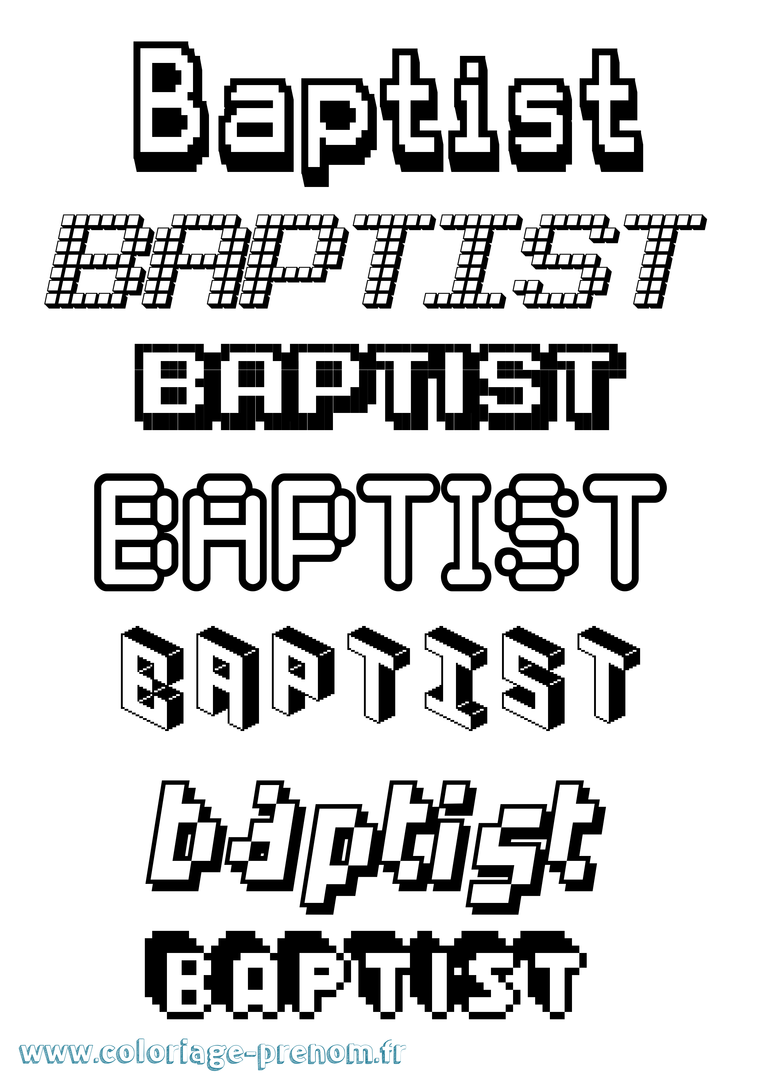 Coloriage prénom Baptist Pixel