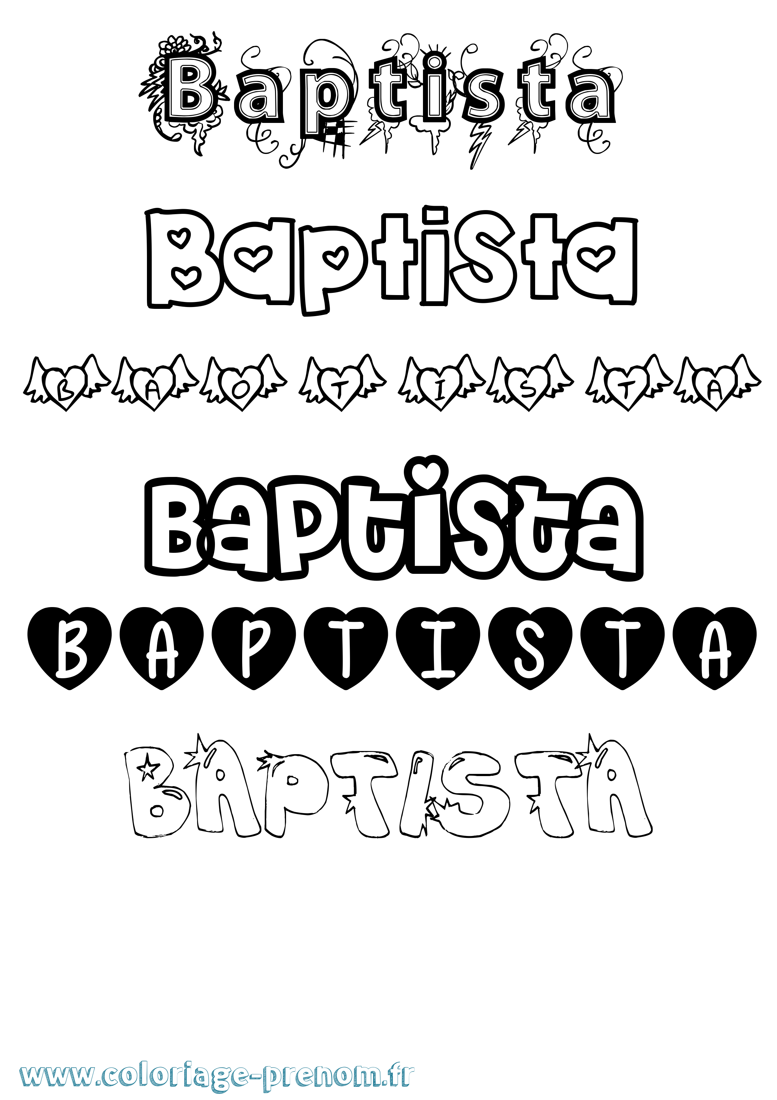 Coloriage prénom Baptista Girly