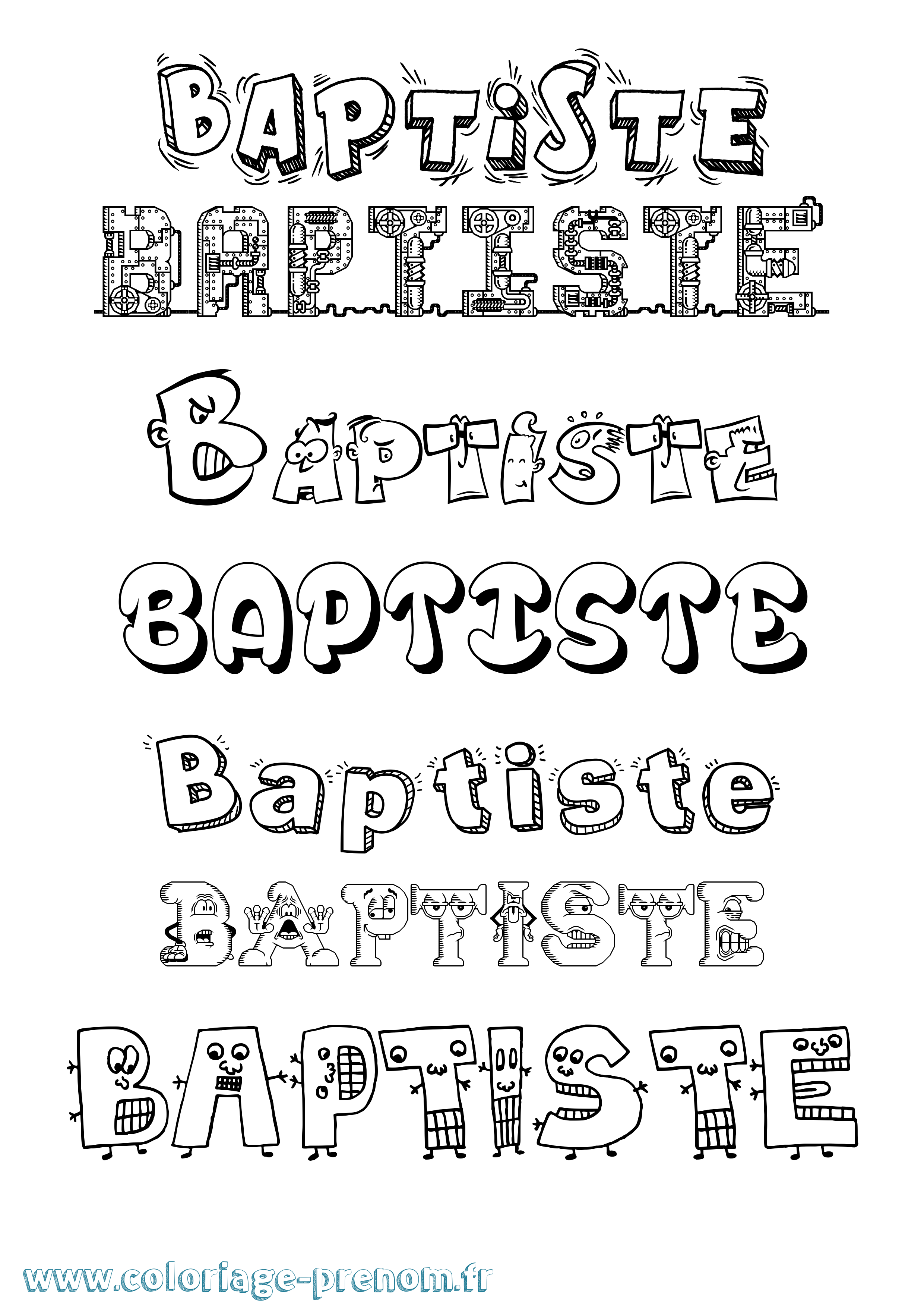 Coloriage prénom Baptiste Fun