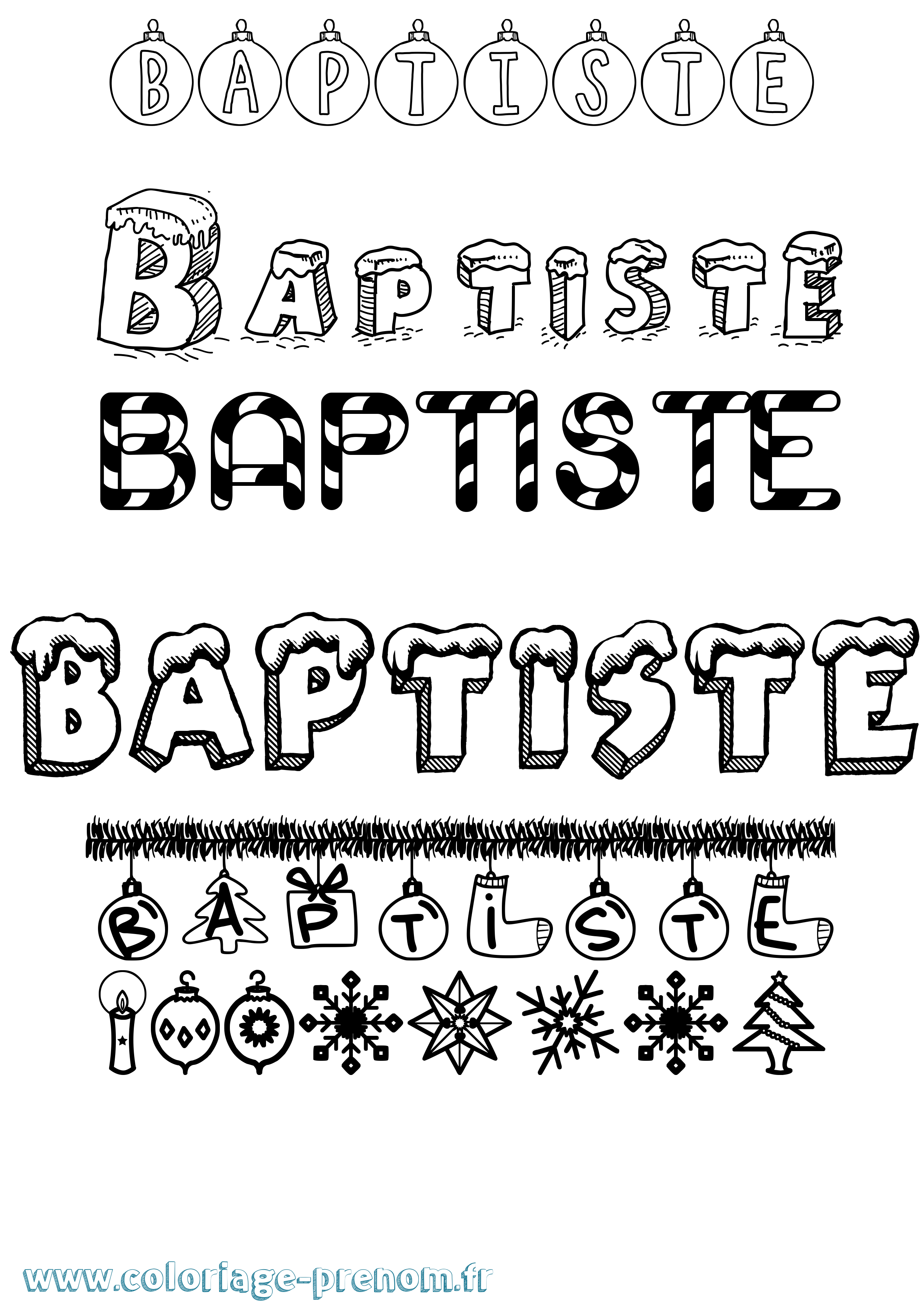 Coloriage prénom Baptiste Noël