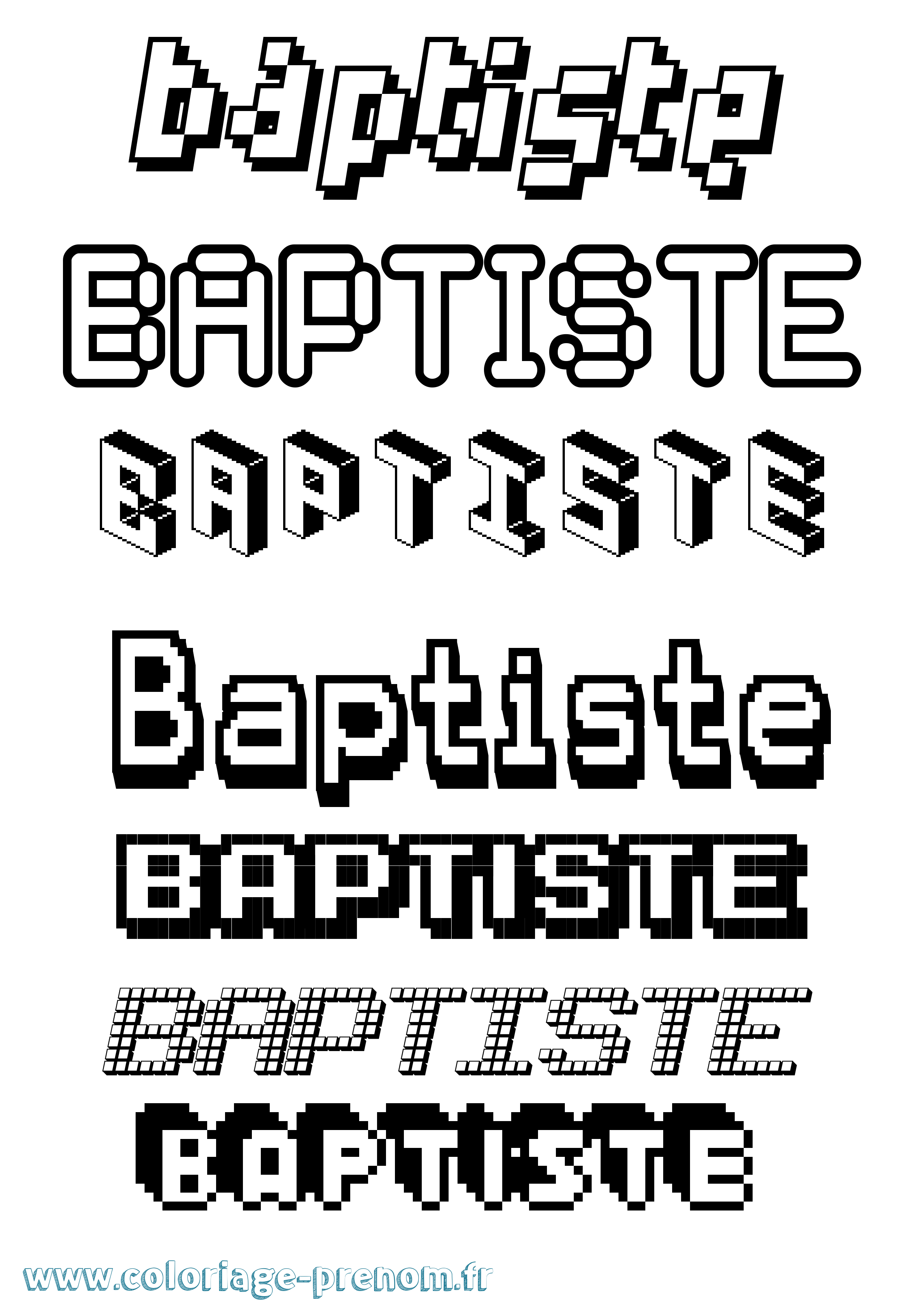 Coloriage prénom Baptiste Pixel