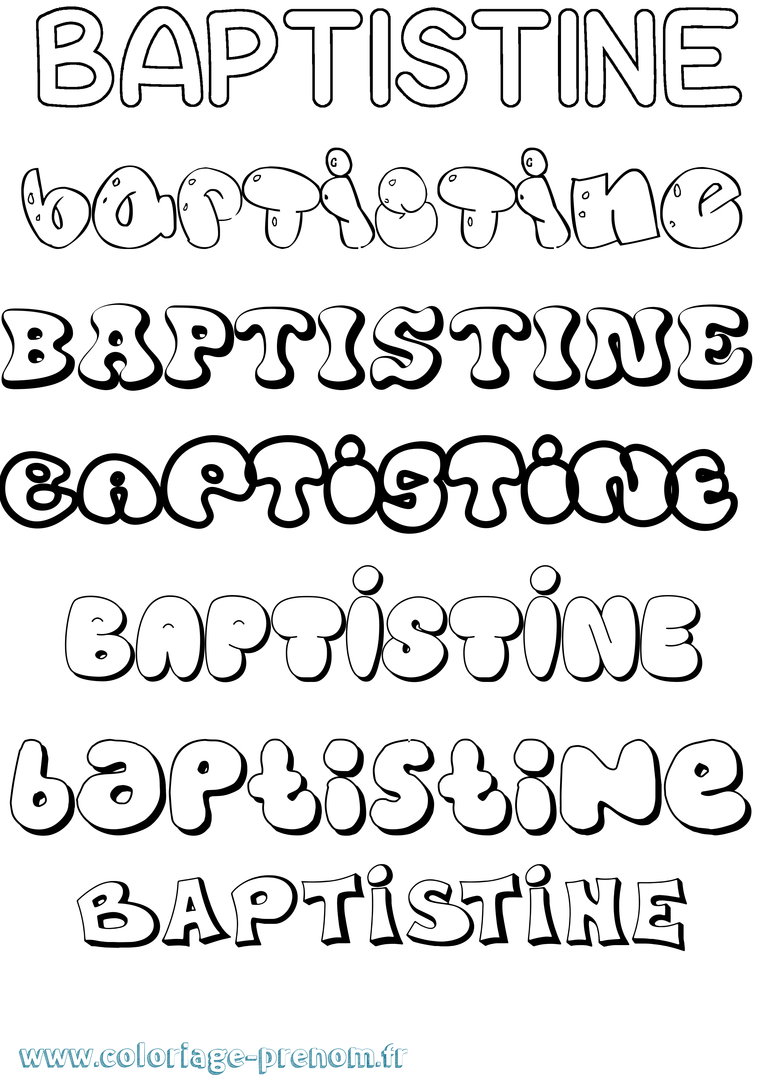 Coloriage Baptistine Bubble Coloriage prénom Baptistine Bubble