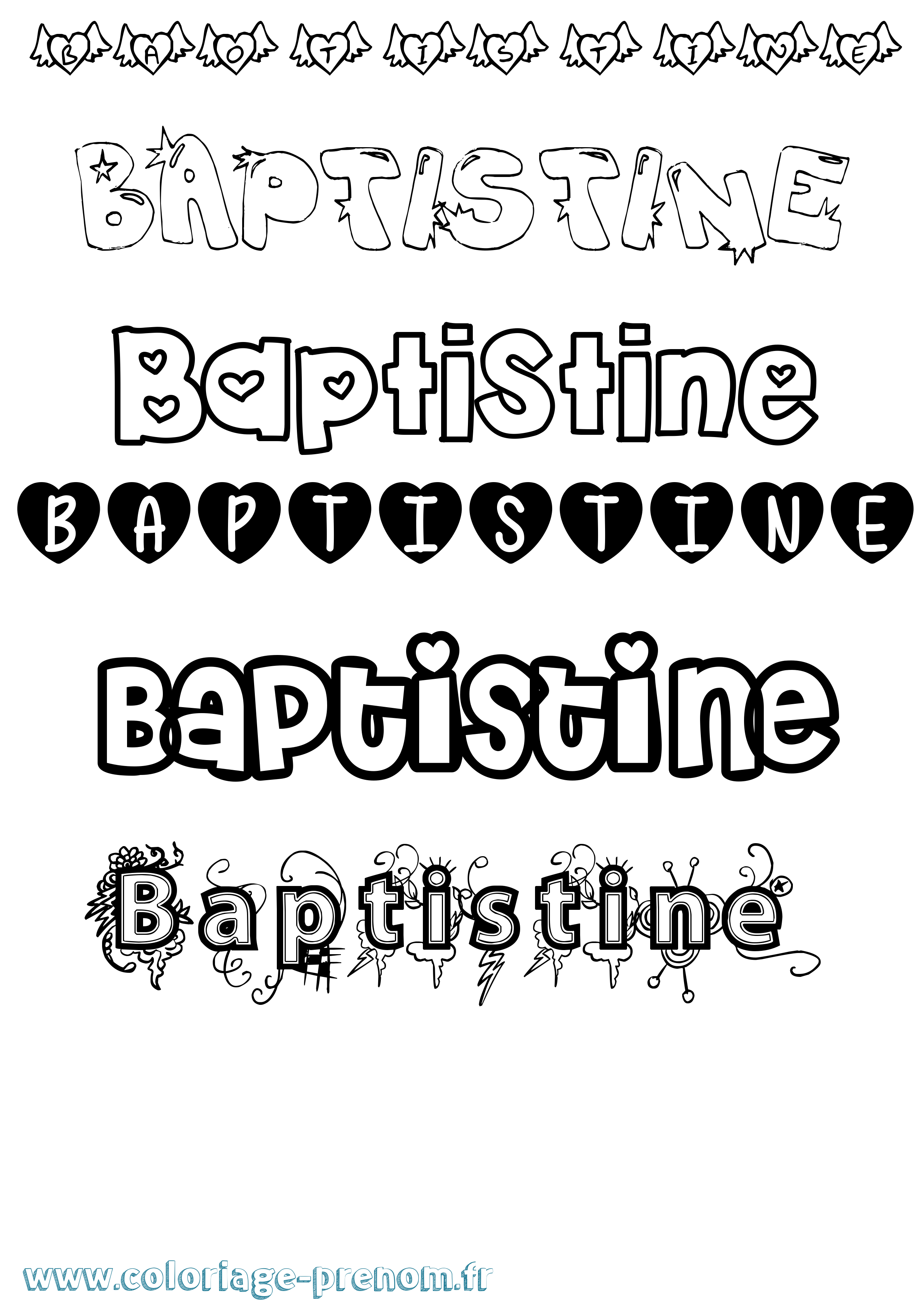 Coloriage Baptistine Girly Coloriage prénom Baptistine Girly