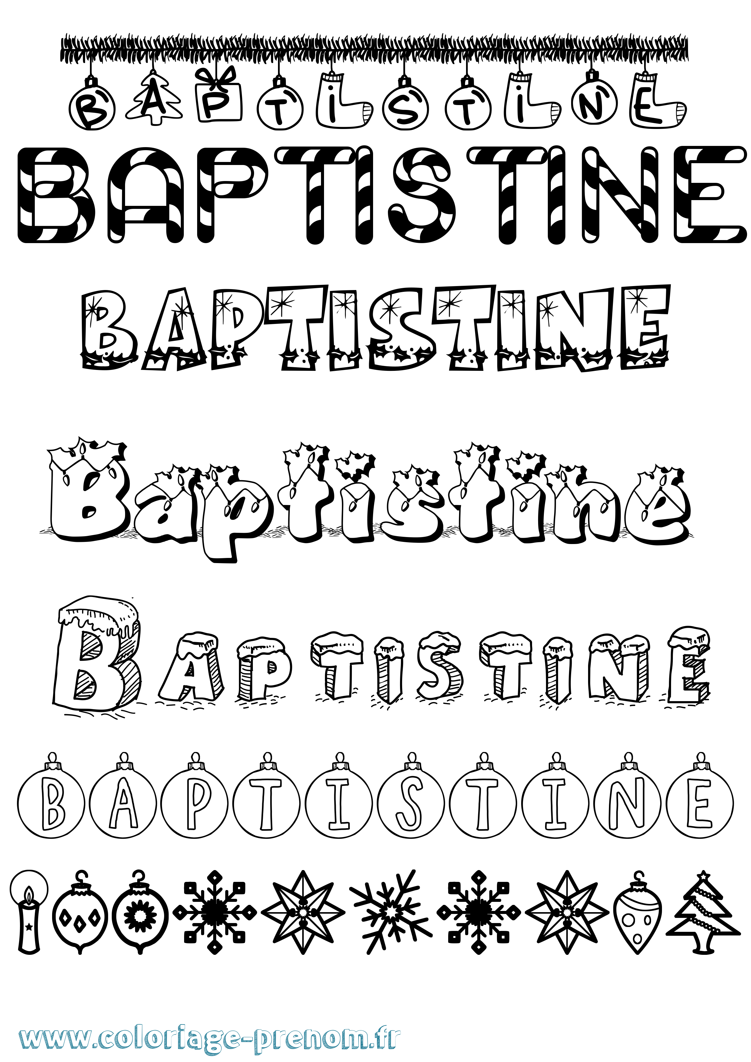 Coloriage Baptistine Noël Coloriage prénom Baptistine Noël