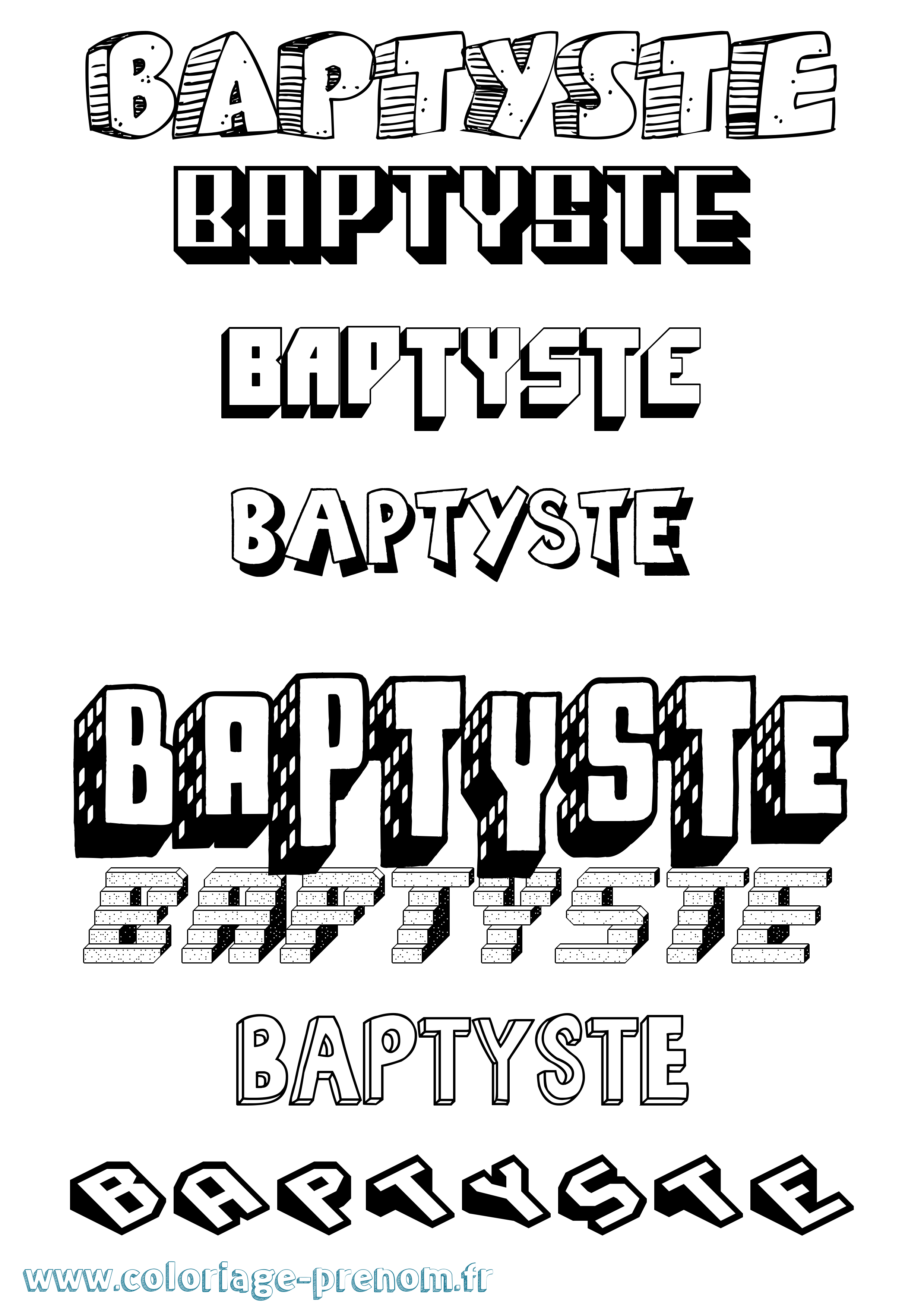 Coloriage Baptyste Effet 3D Coloriage prénom Baptyste Effet 3D