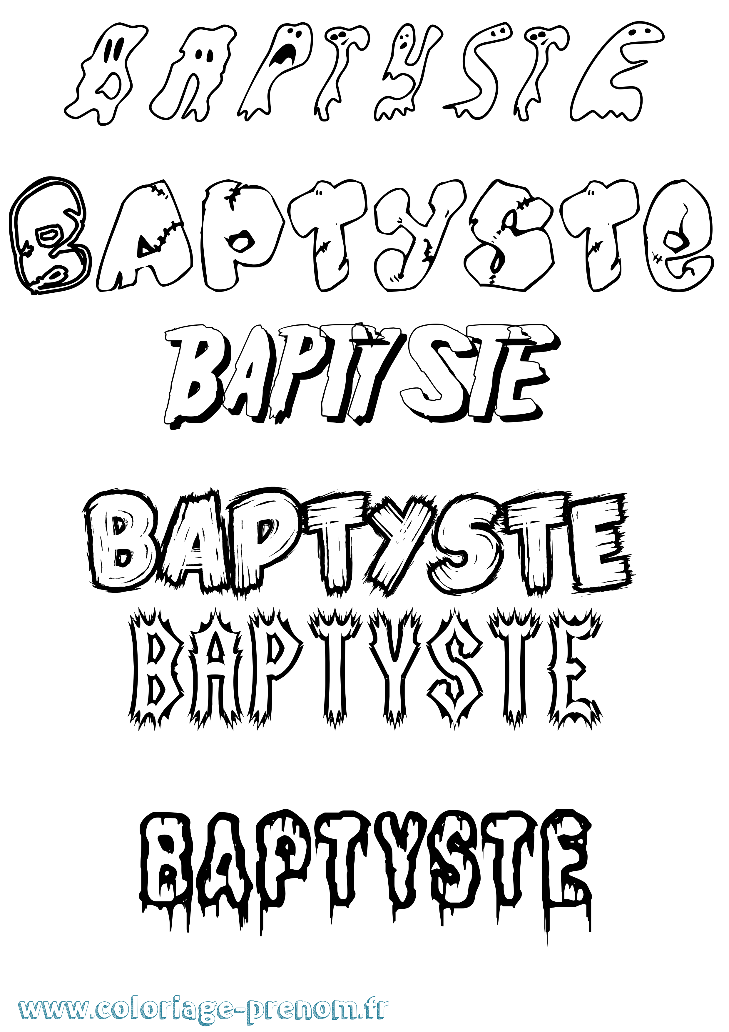 Coloriage Baptyste Frisson Coloriage prénom Baptyste Frisson