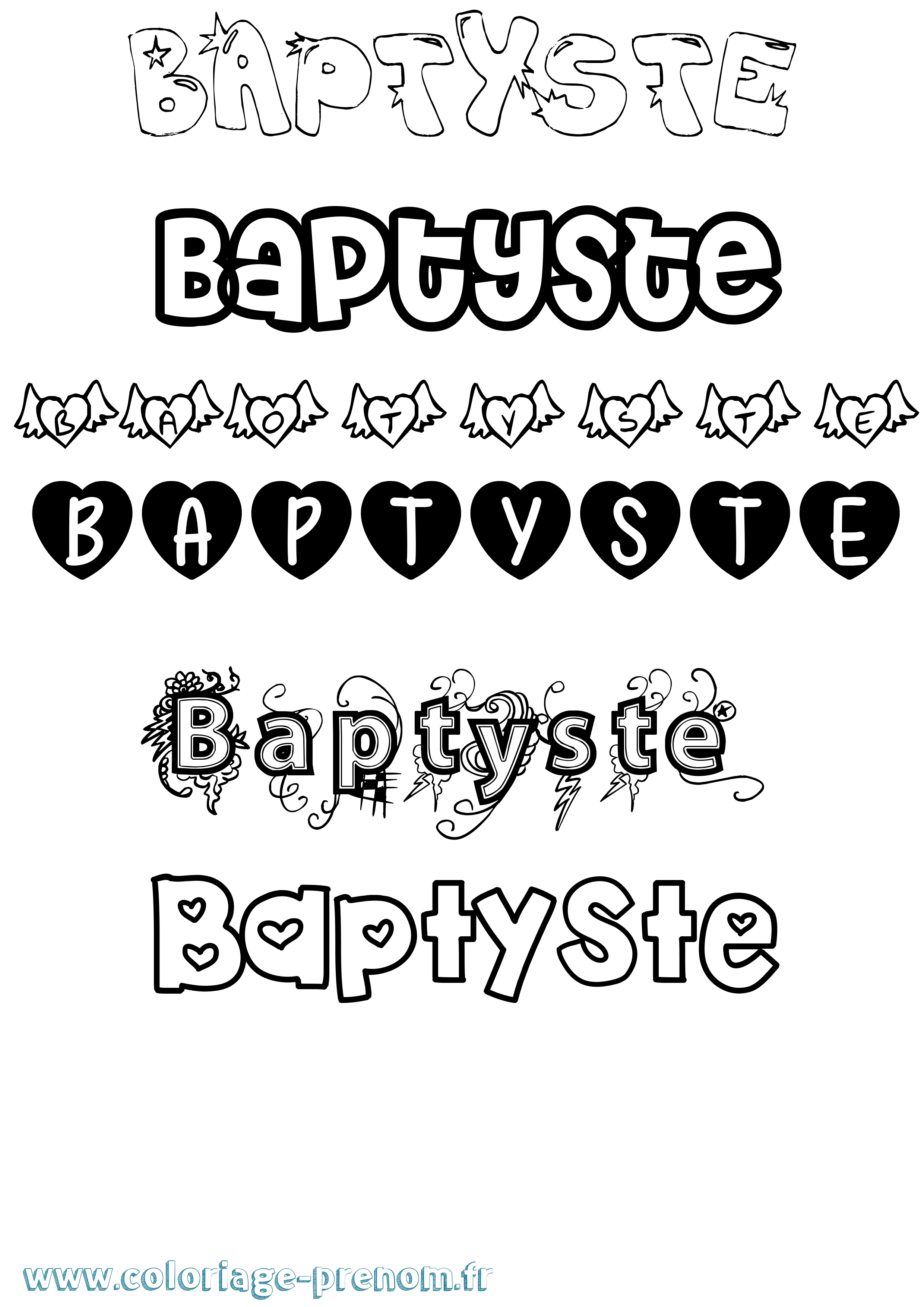 Coloriage Baptyste Girly Coloriage prénom Baptyste Girly