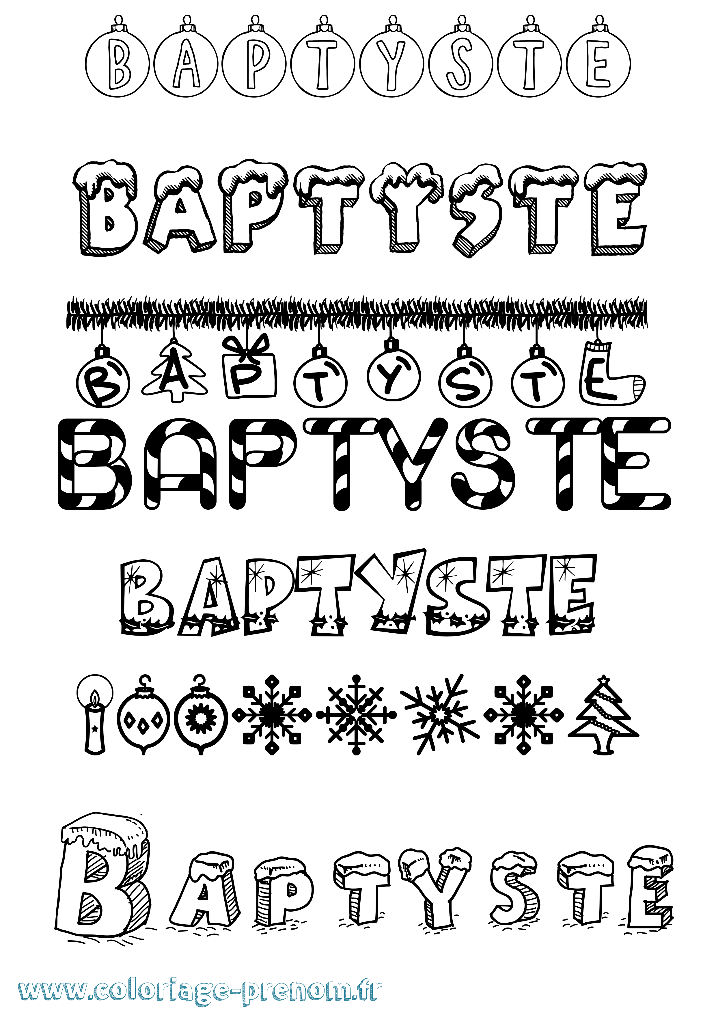 Coloriage Baptyste Noël Coloriage prénom Baptyste Noël