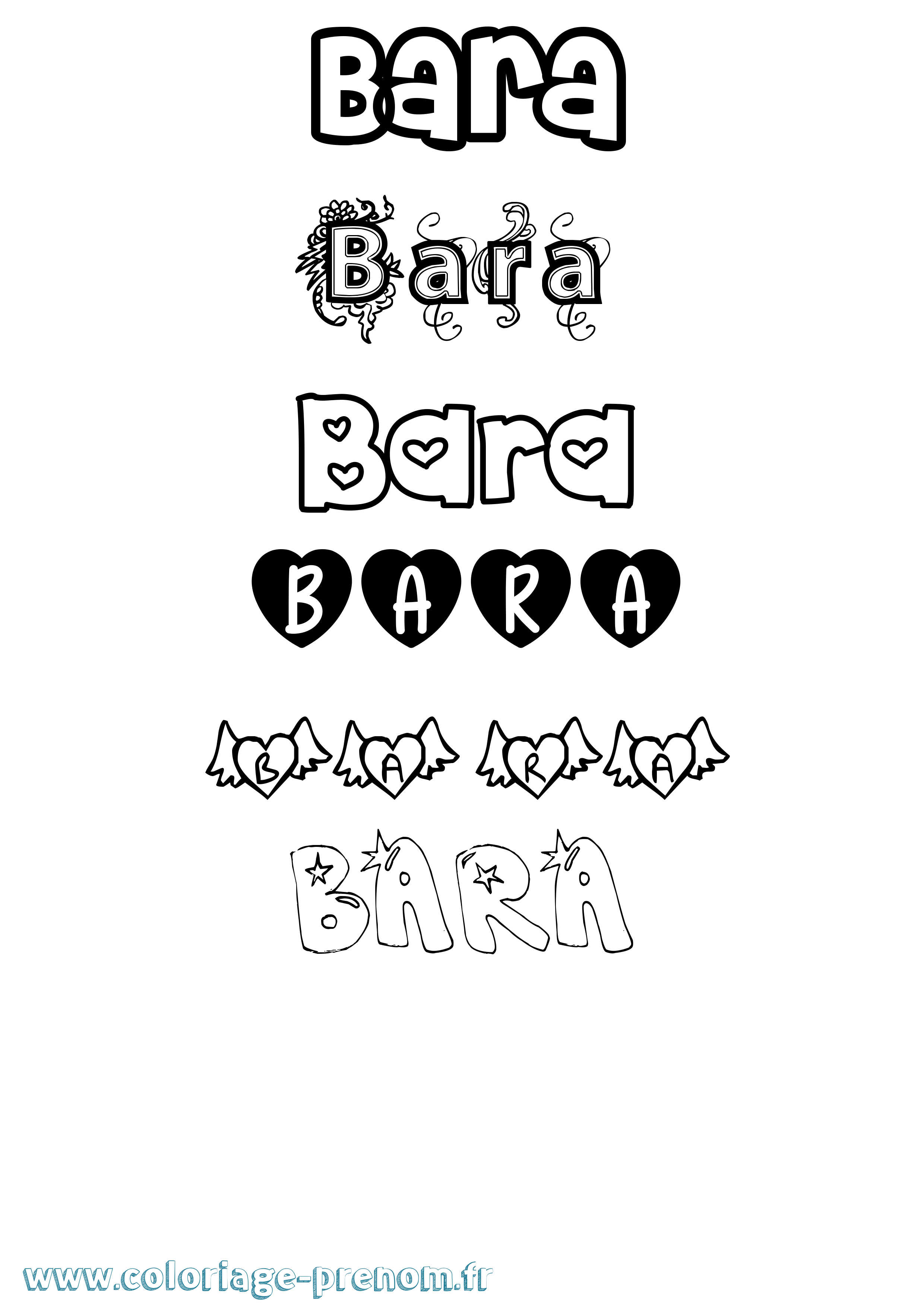 Coloriage prénom Bara Girly
