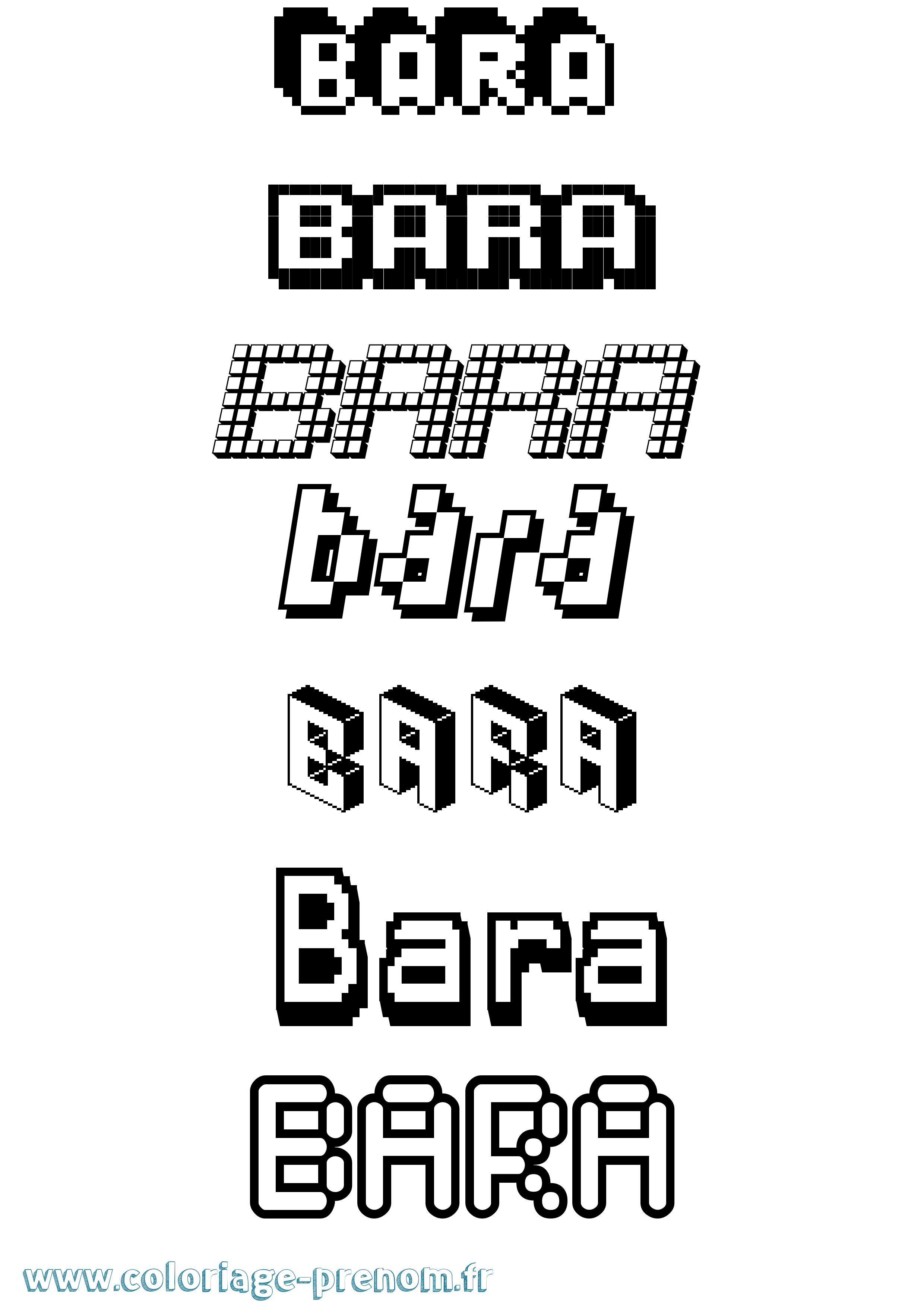 Coloriage prénom Bara Pixel