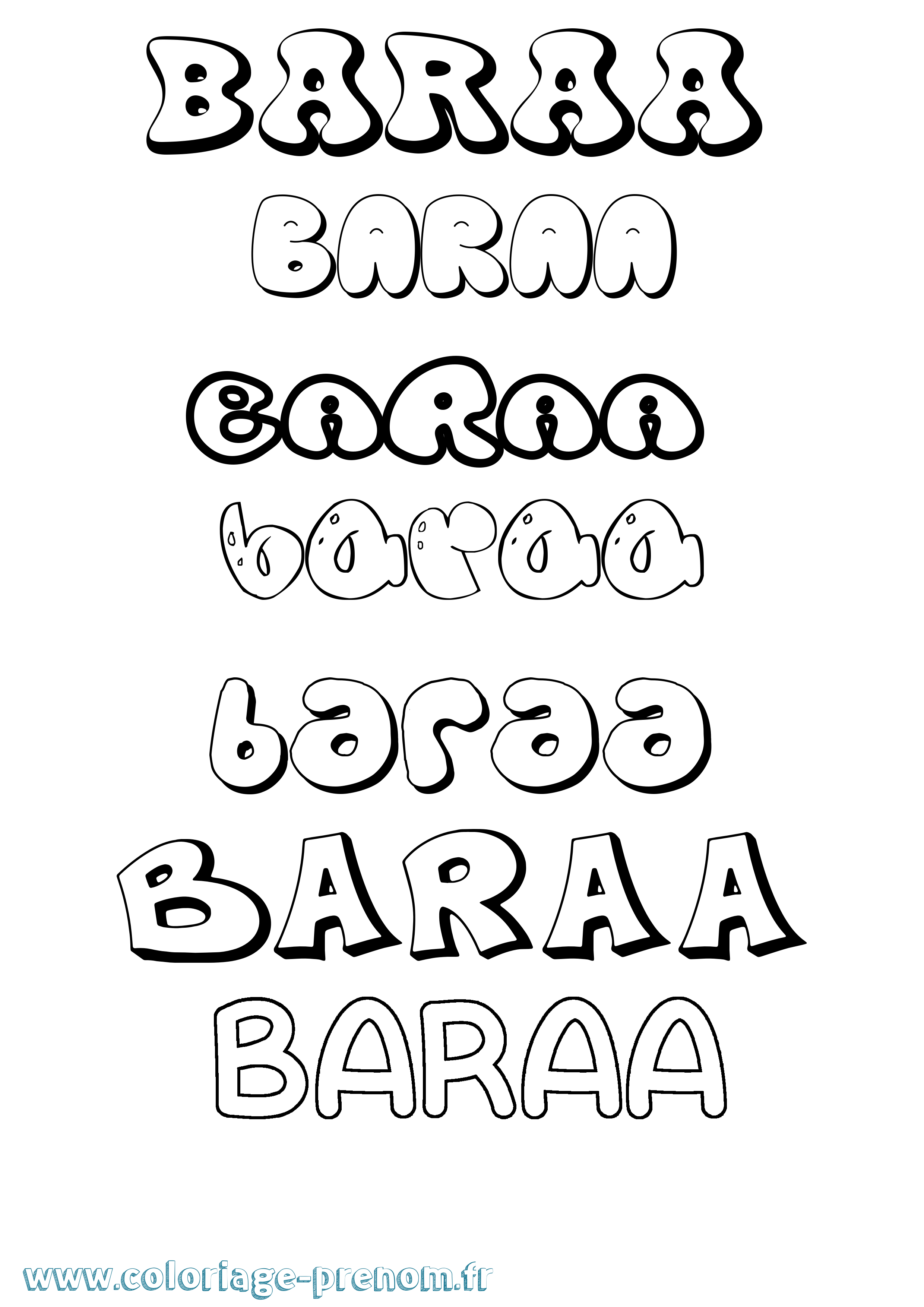 Coloriage prénom Baraa Bubble