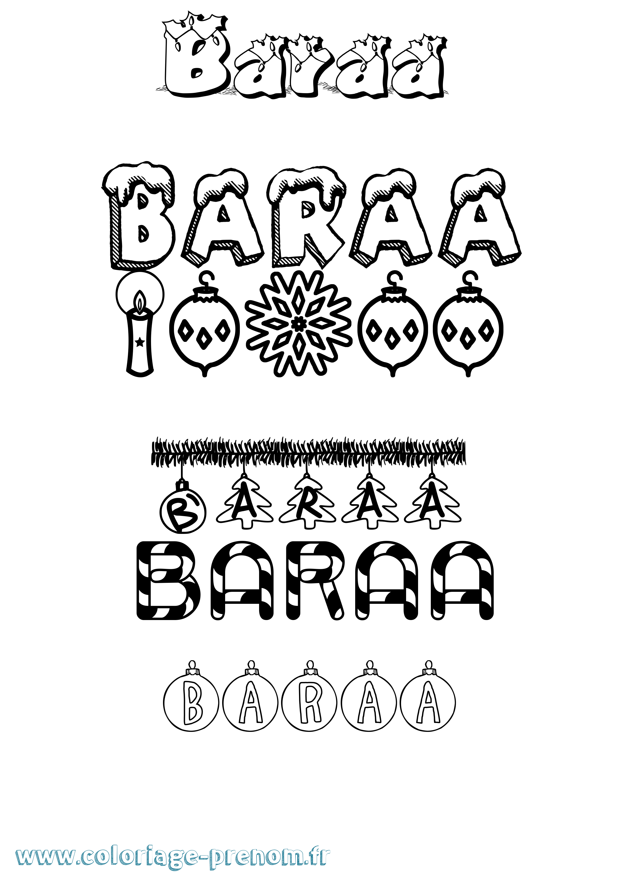 Coloriage prénom Baraa Noël