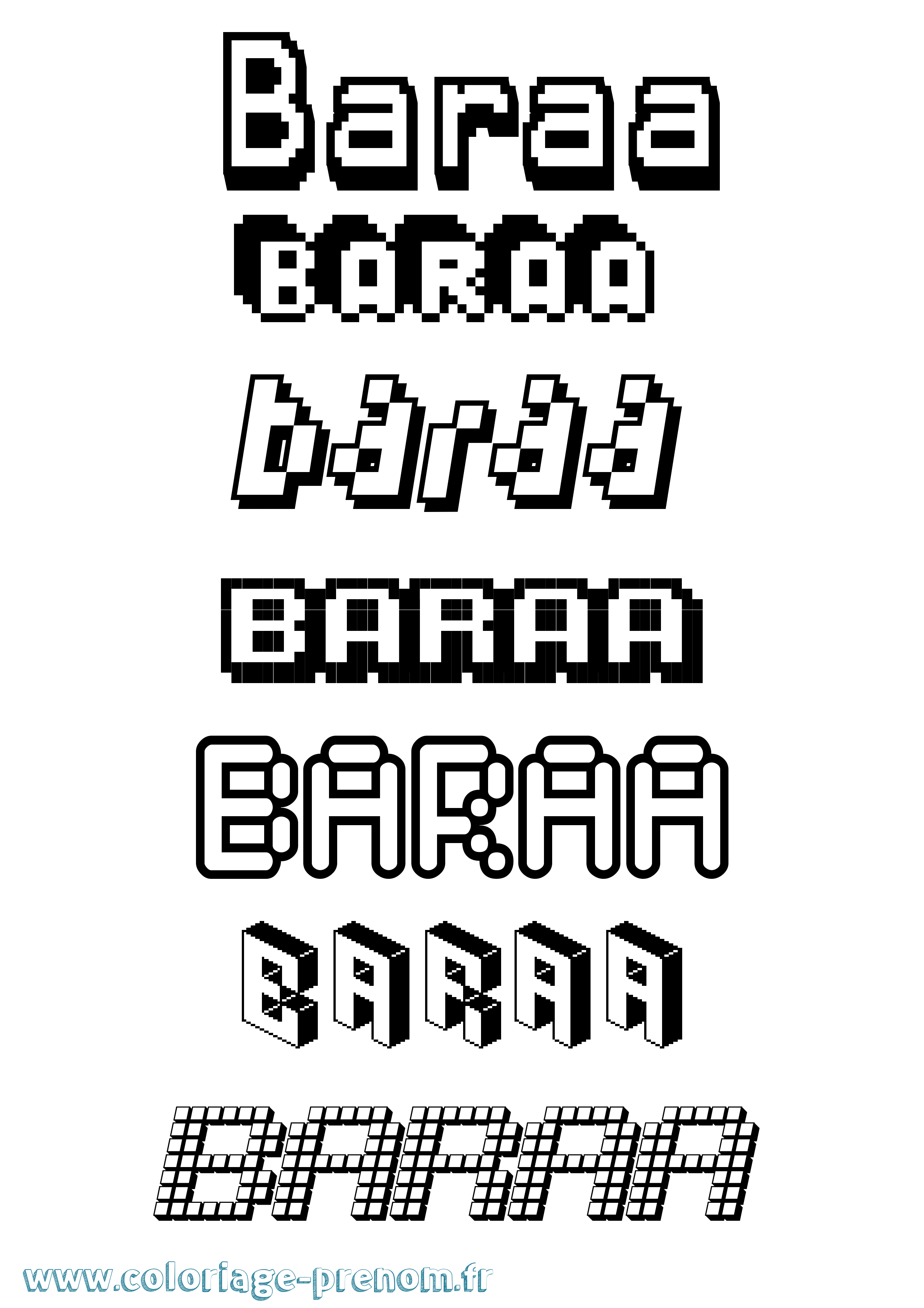 Coloriage prénom Baraa Pixel