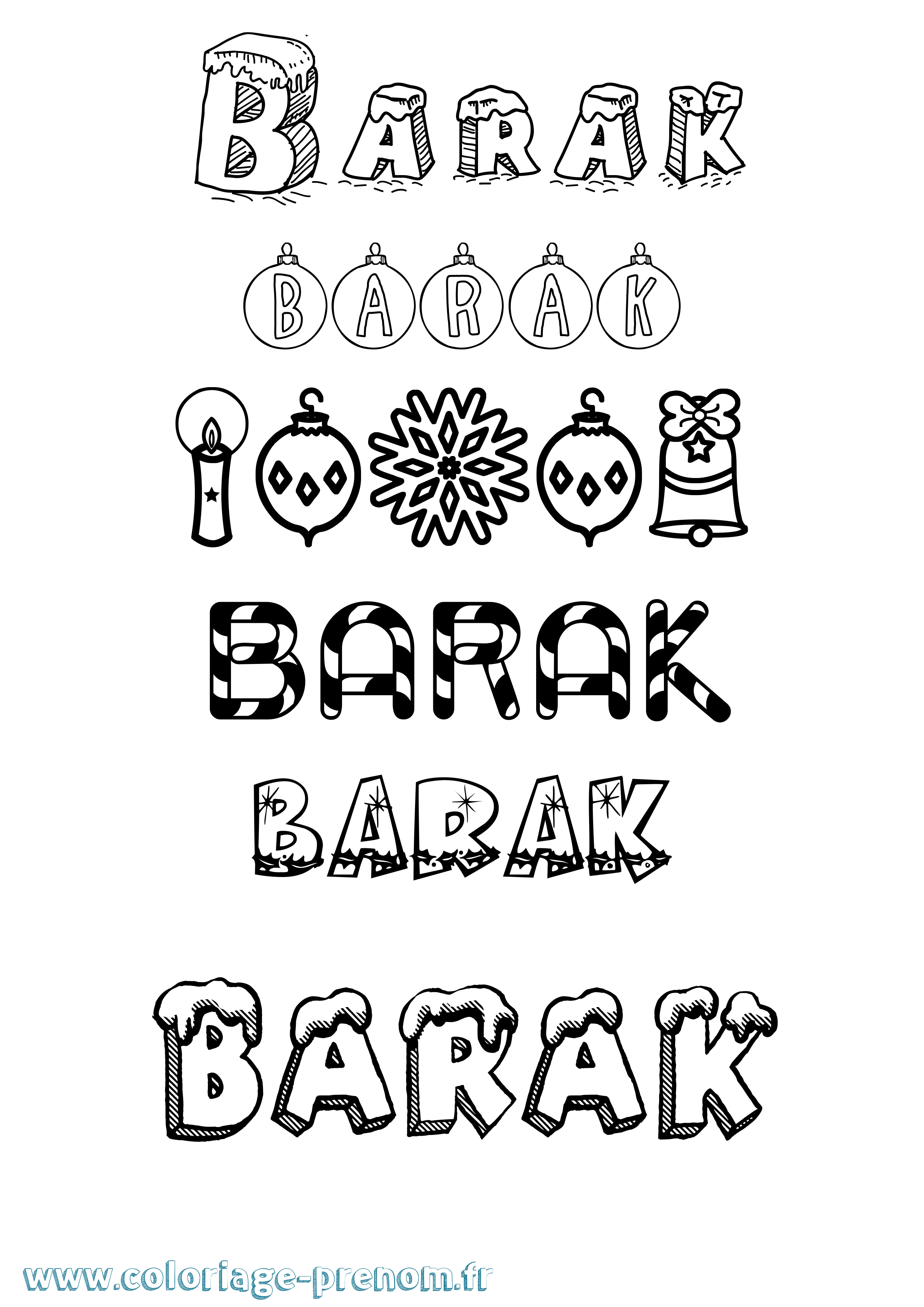 Coloriage Barak Noël Coloriage prénom Barak Noël
