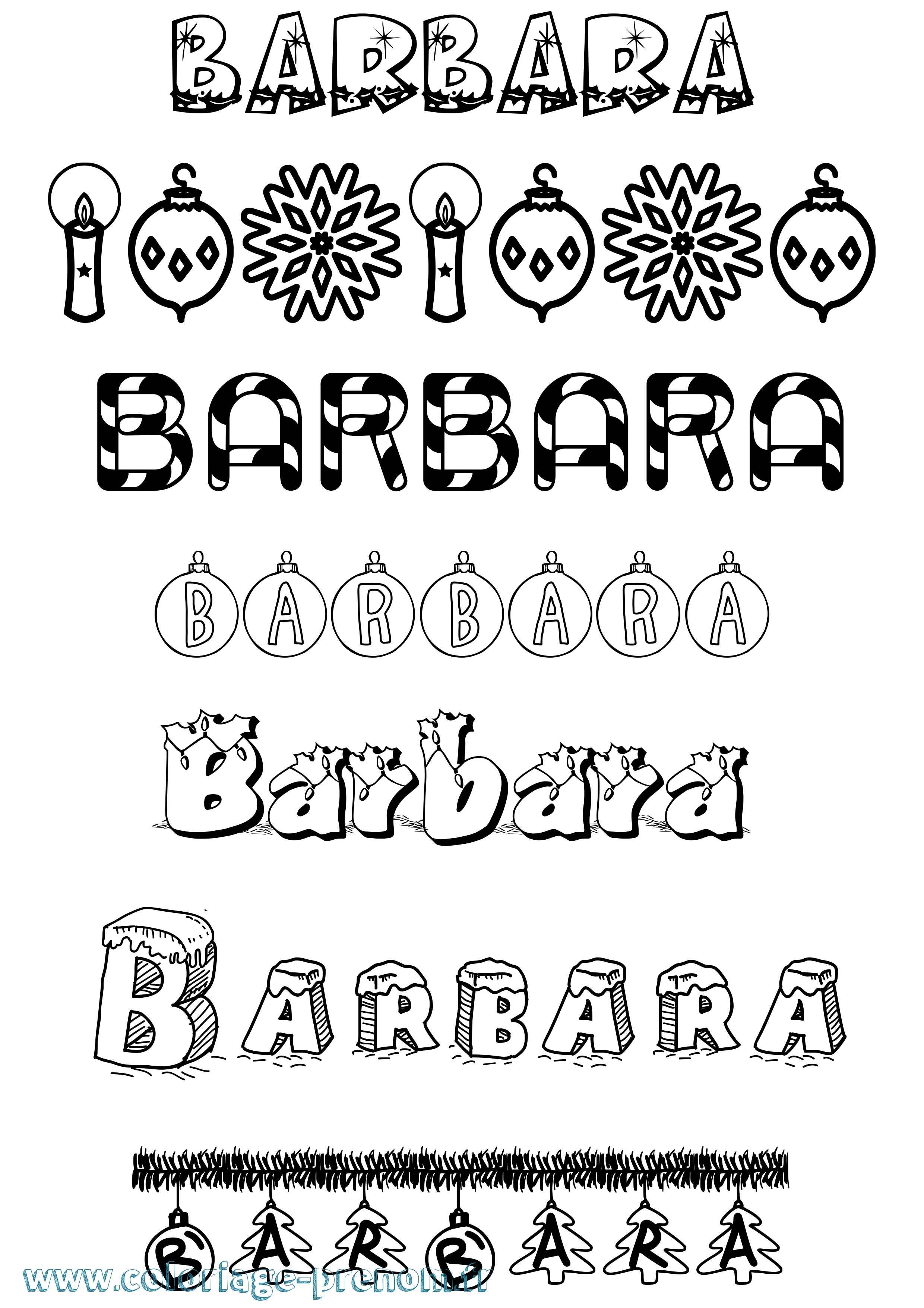 Coloriage prénom Barbara Noël