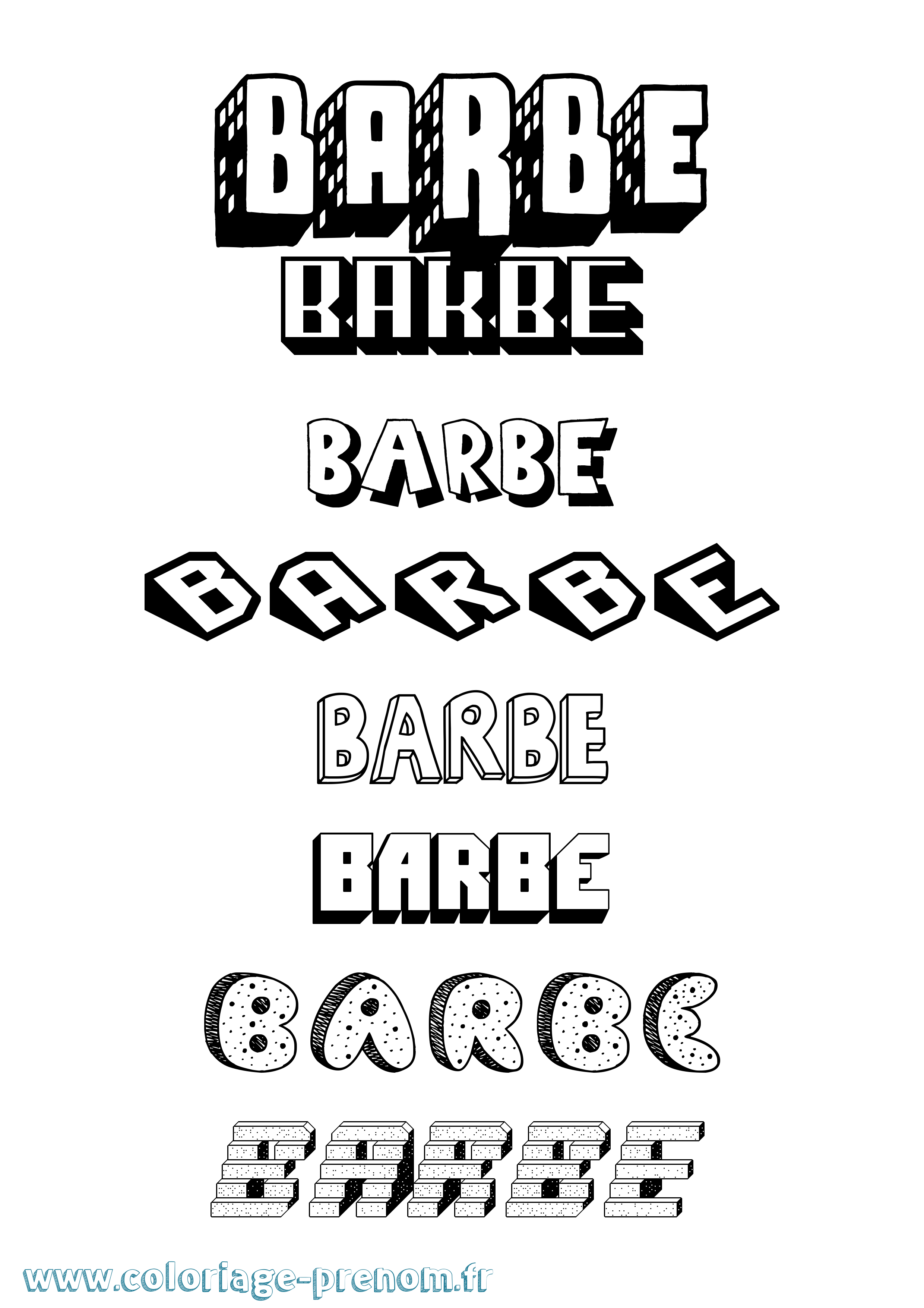 Coloriage Barbe Effet 3D Coloriage prénom Barbe Effet 3D