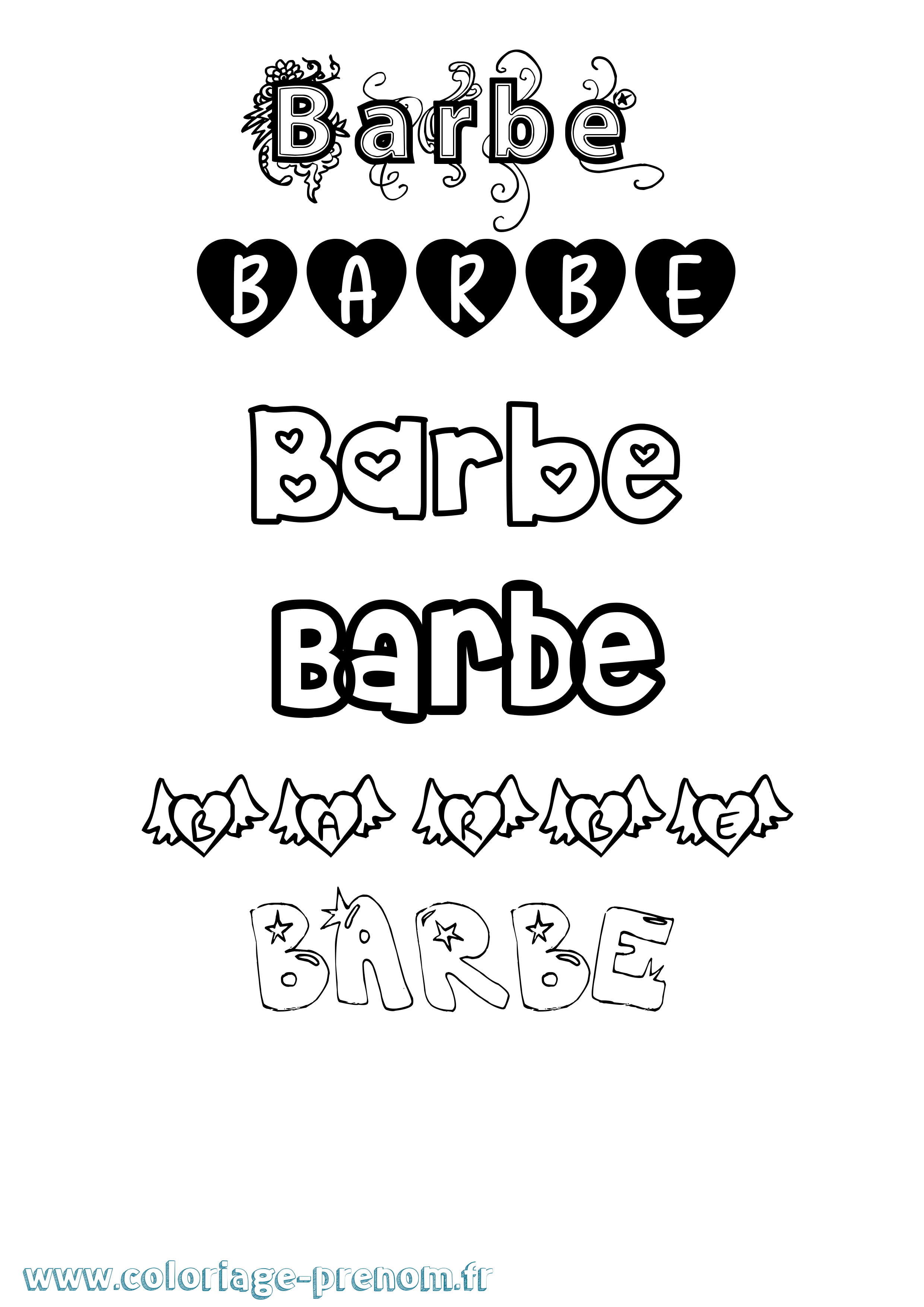 Coloriage Barbe Girly Coloriage prénom Barbe Girly