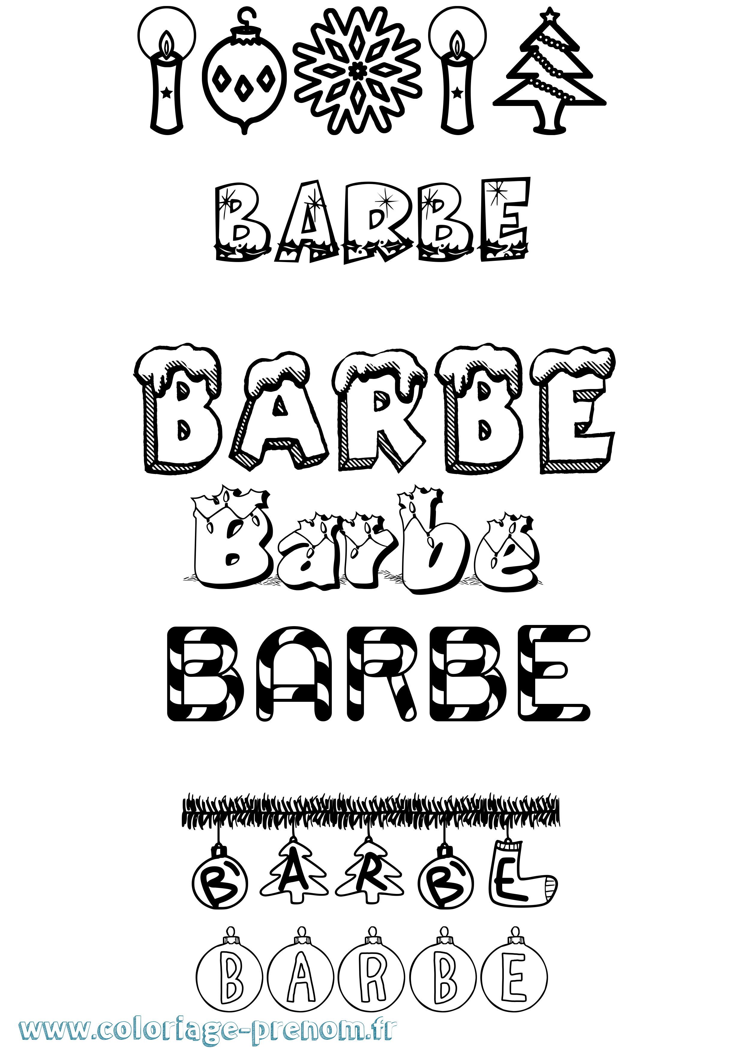 Coloriage Barbe Noël Coloriage prénom Barbe Noël