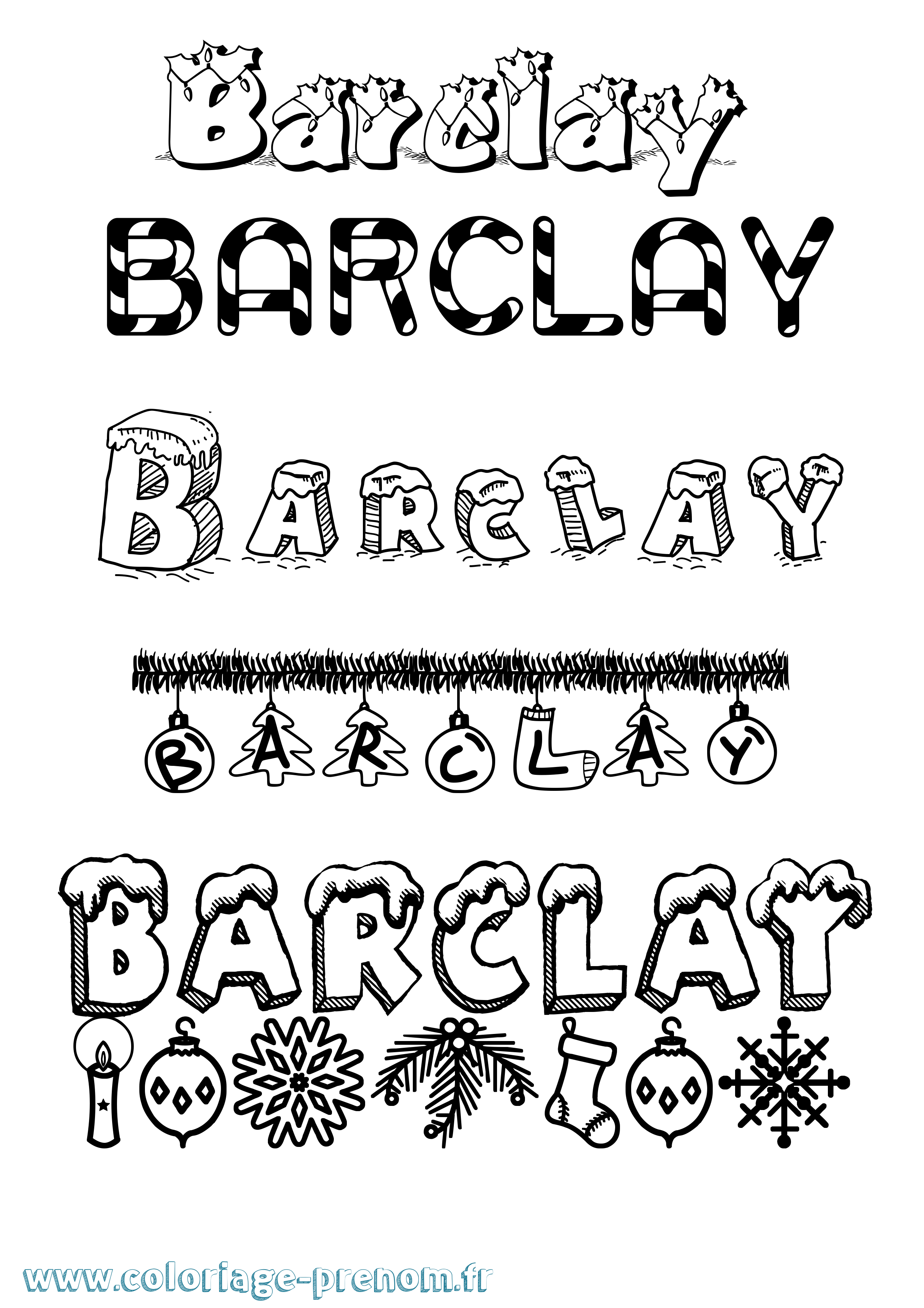 Coloriage Barclay Noël Coloriage prénom Barclay Noël