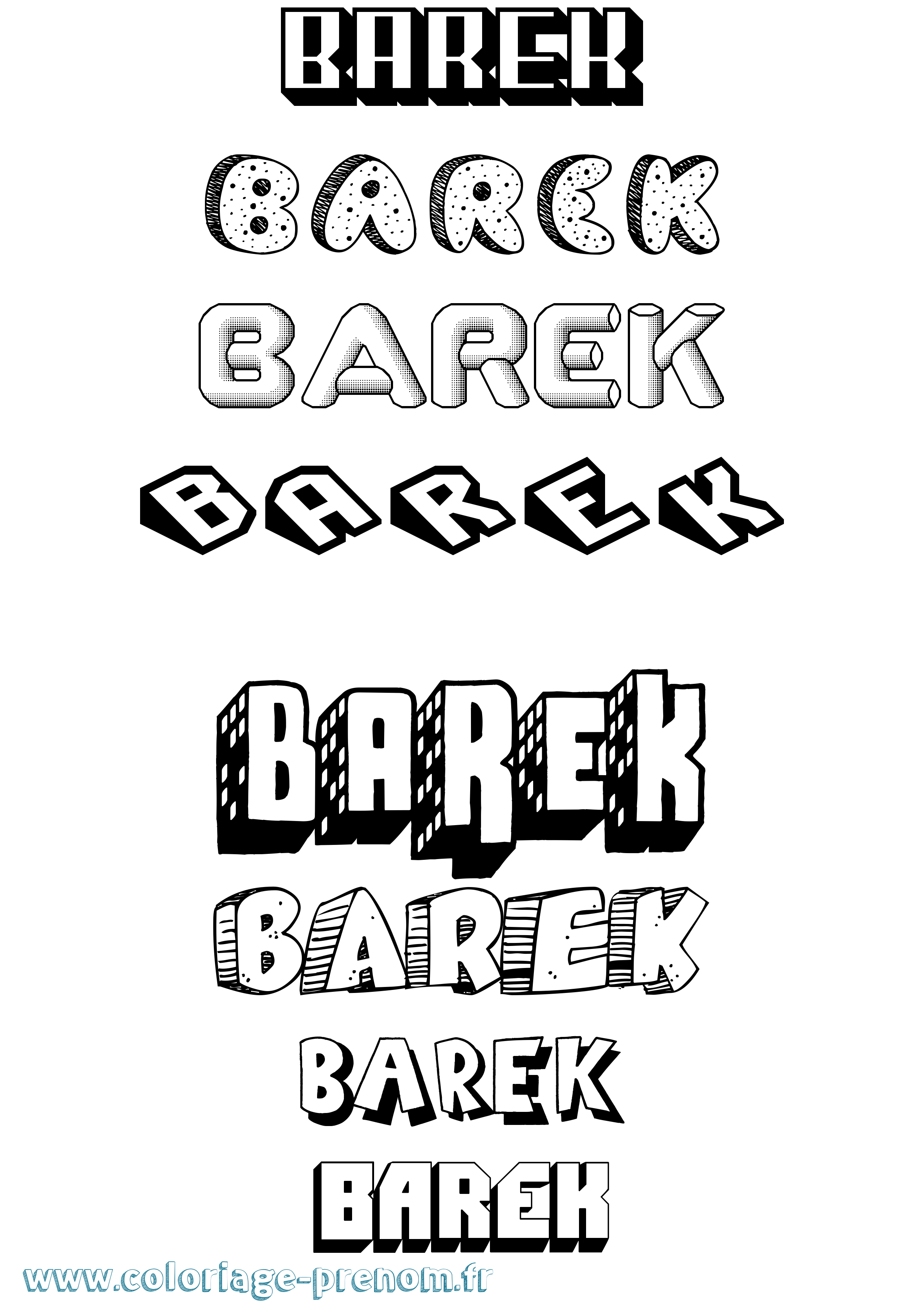 Coloriage prénom Barek Effet 3D