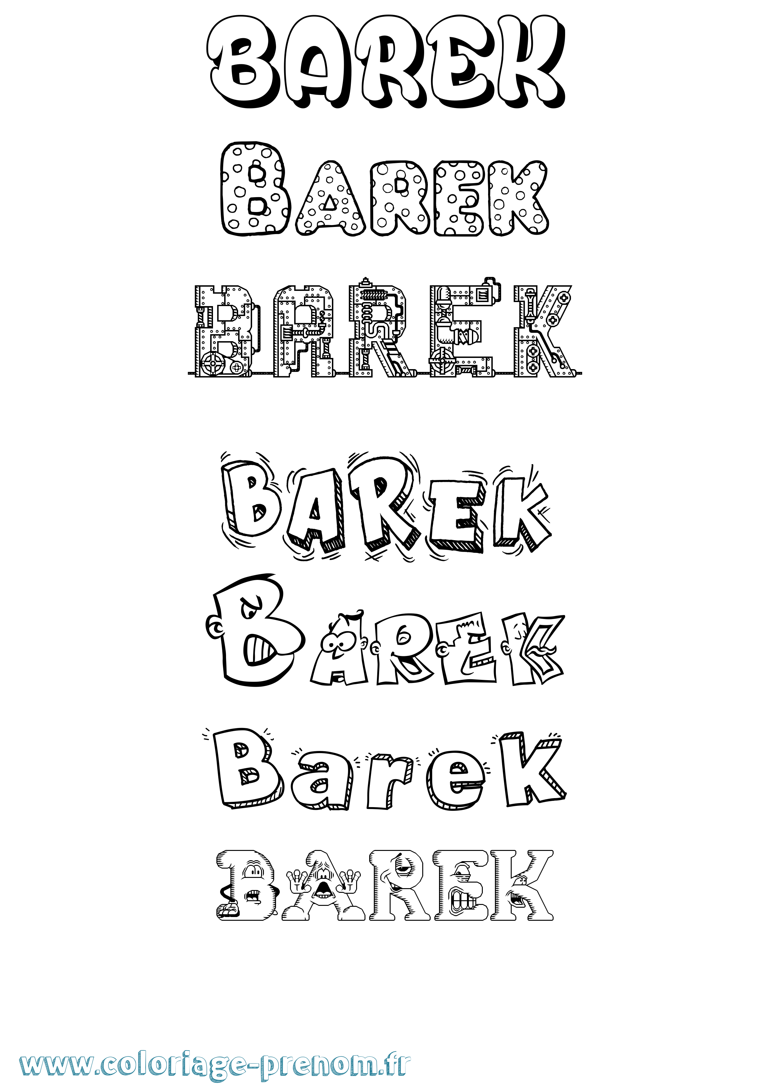 Coloriage prénom Barek Fun