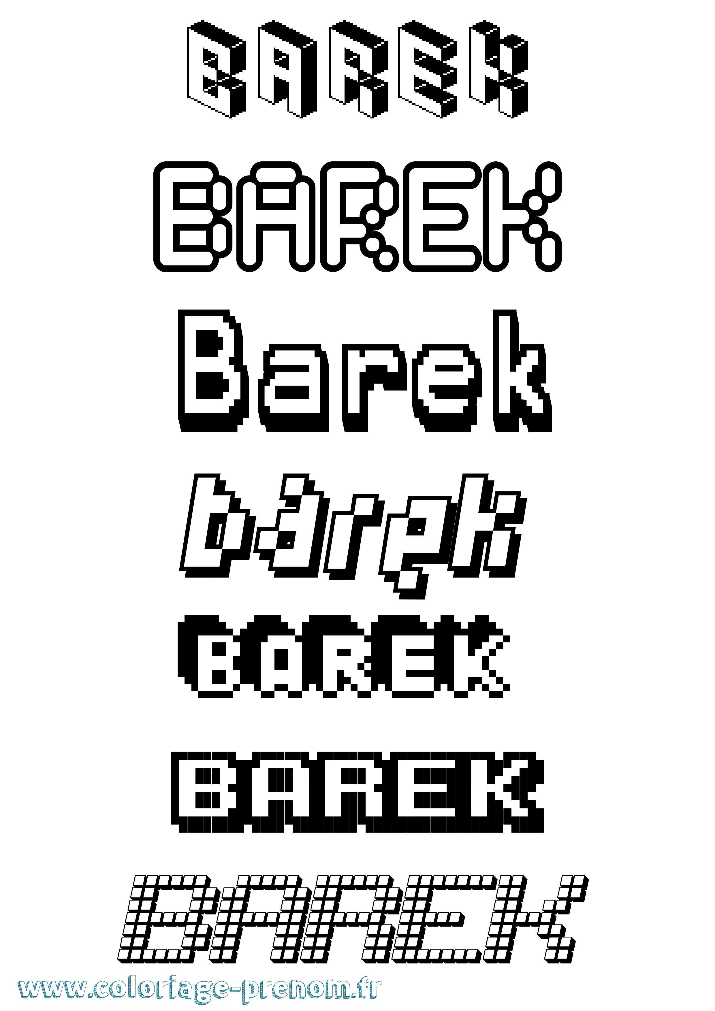 Coloriage prénom Barek Pixel