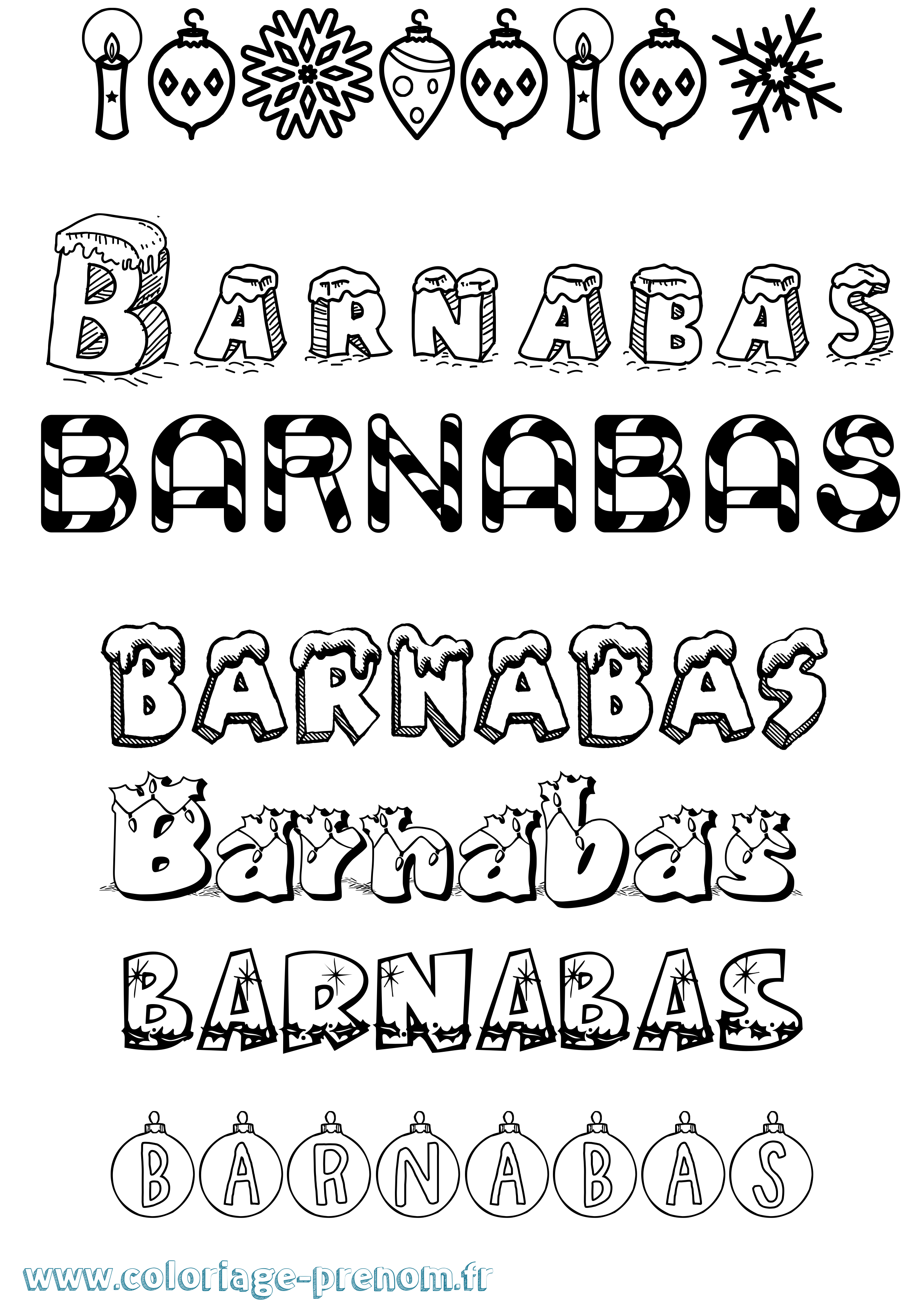 Coloriage prénom Barnabas Noël