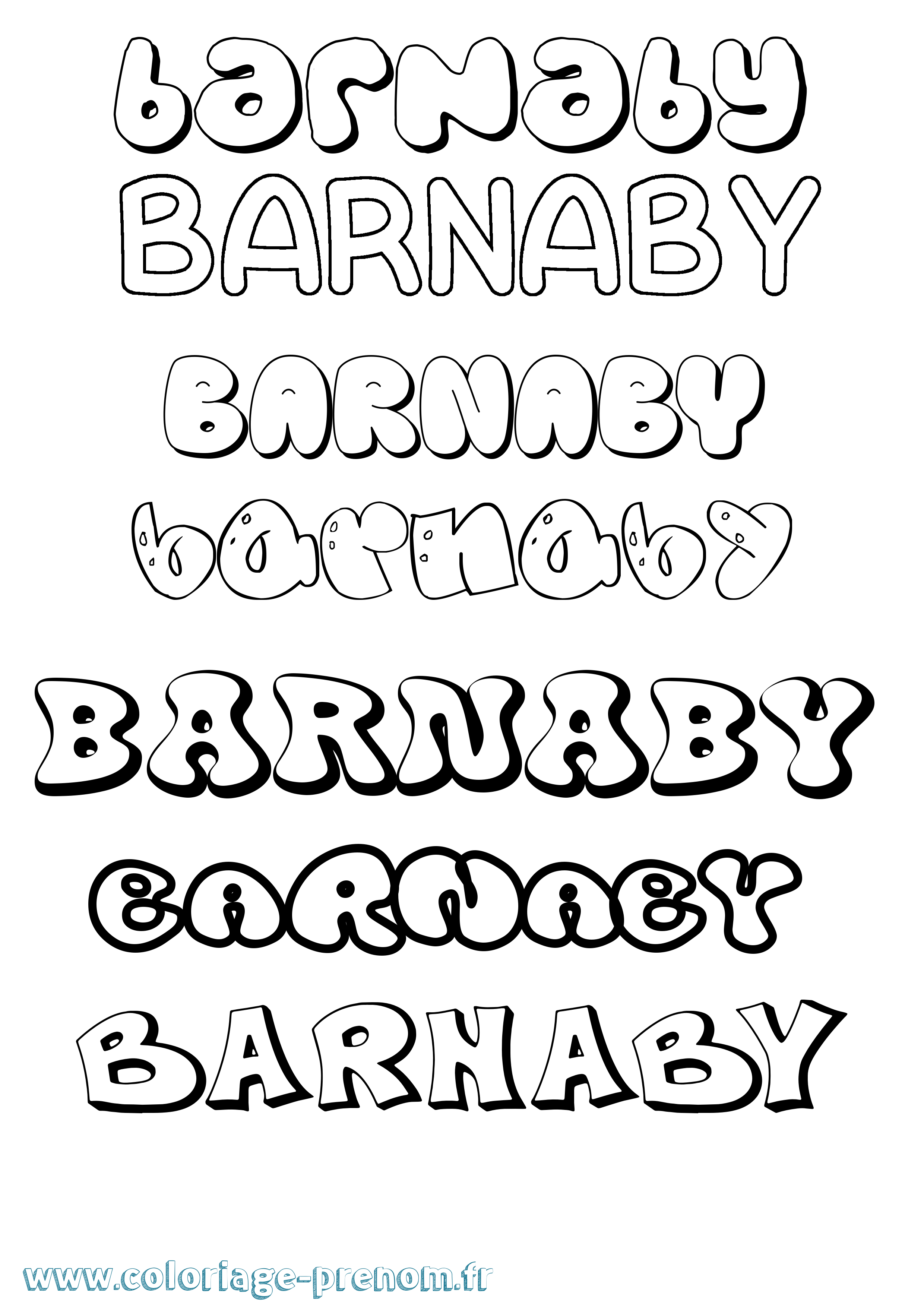Coloriage prénom Barnaby Bubble