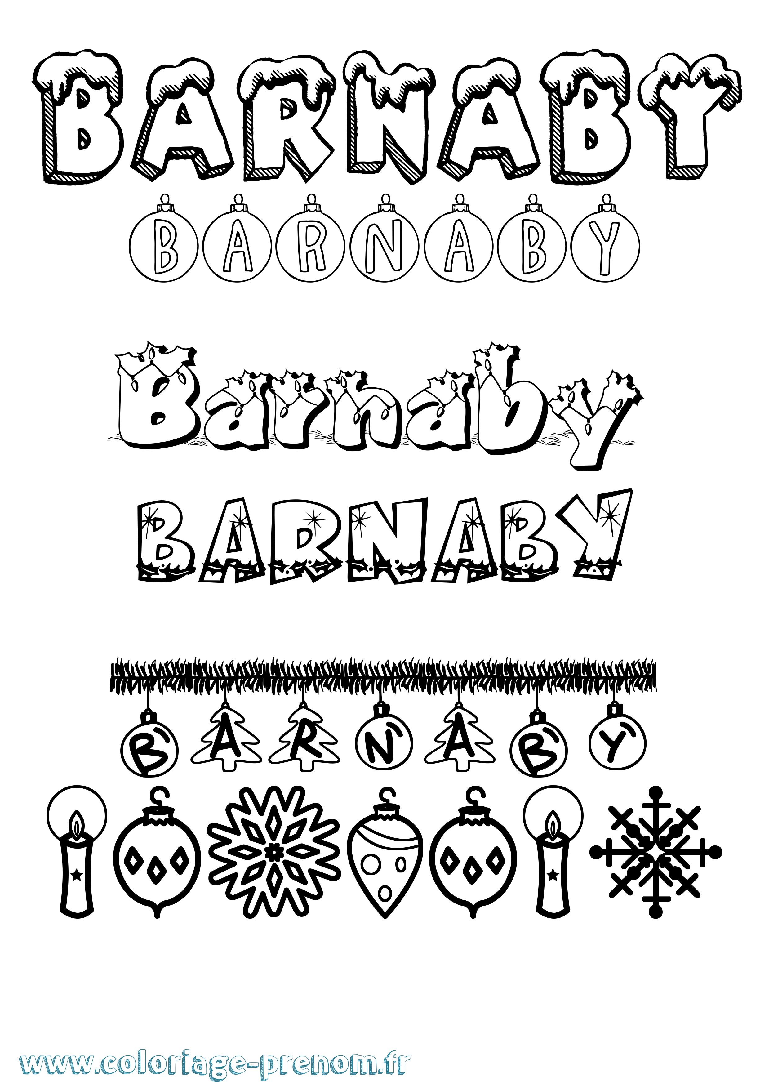 Coloriage prénom Barnaby Noël