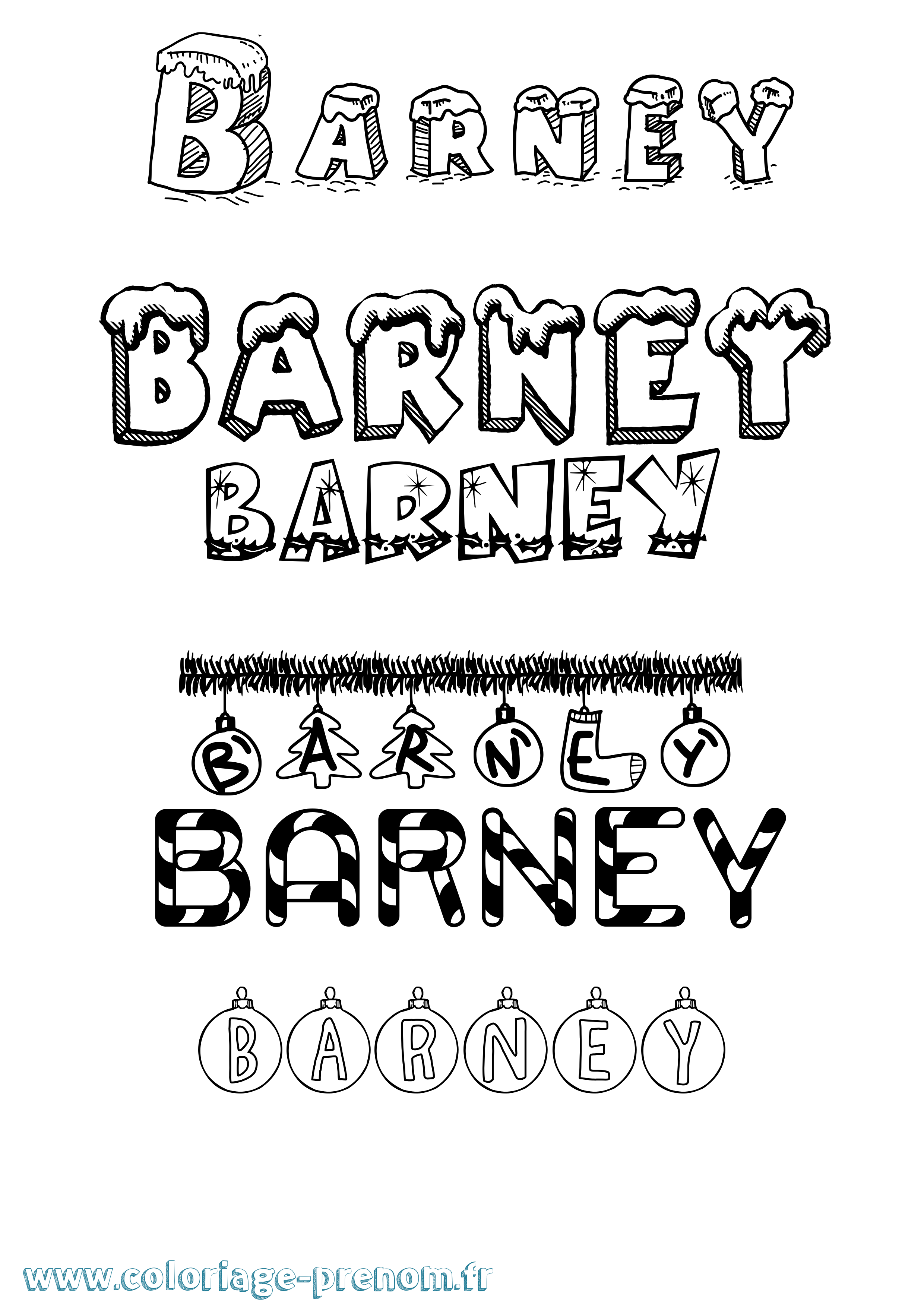 Coloriage Barney Noël Coloriage prénom Barney Noël