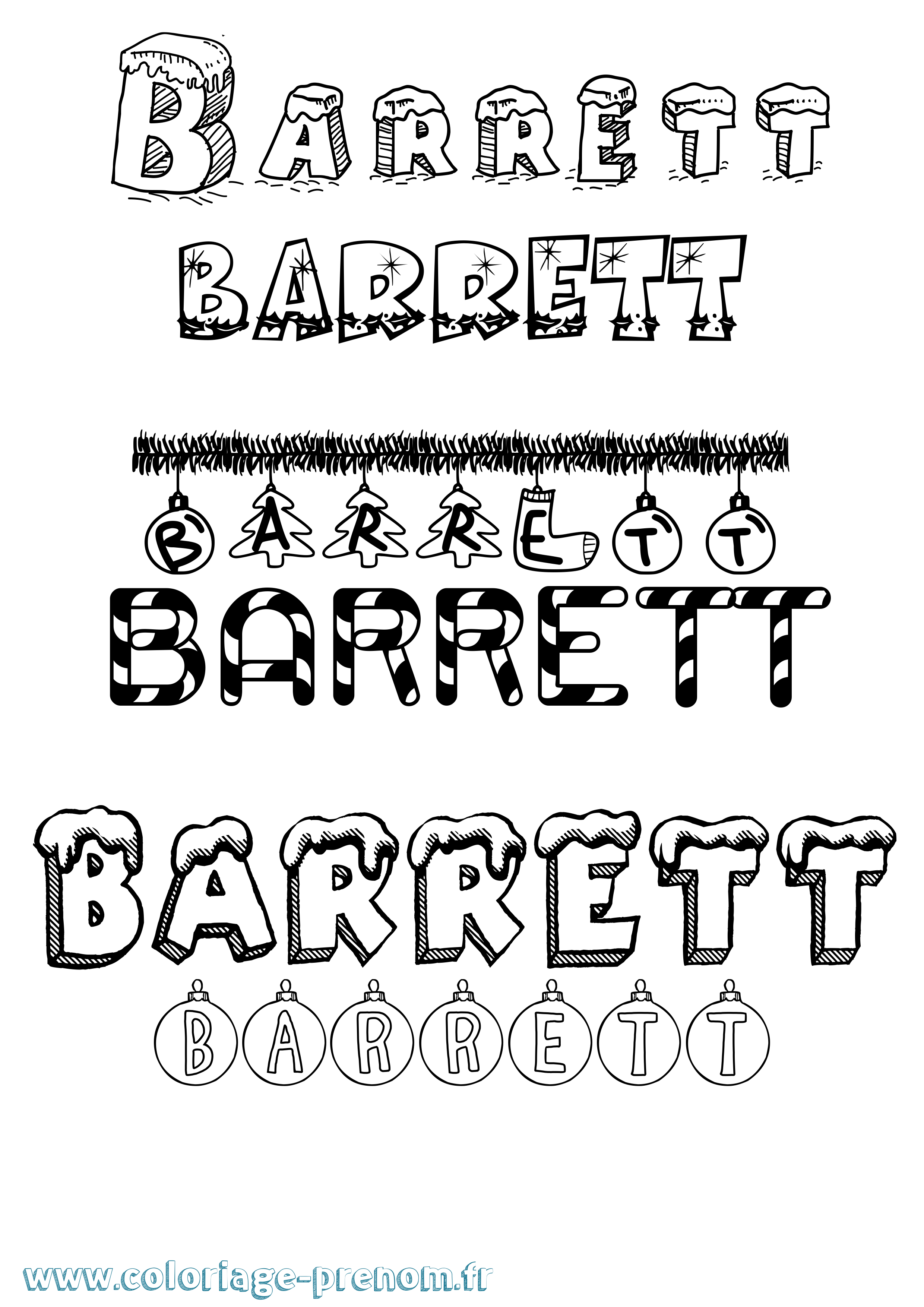 Coloriage prénom Barrett Noël
