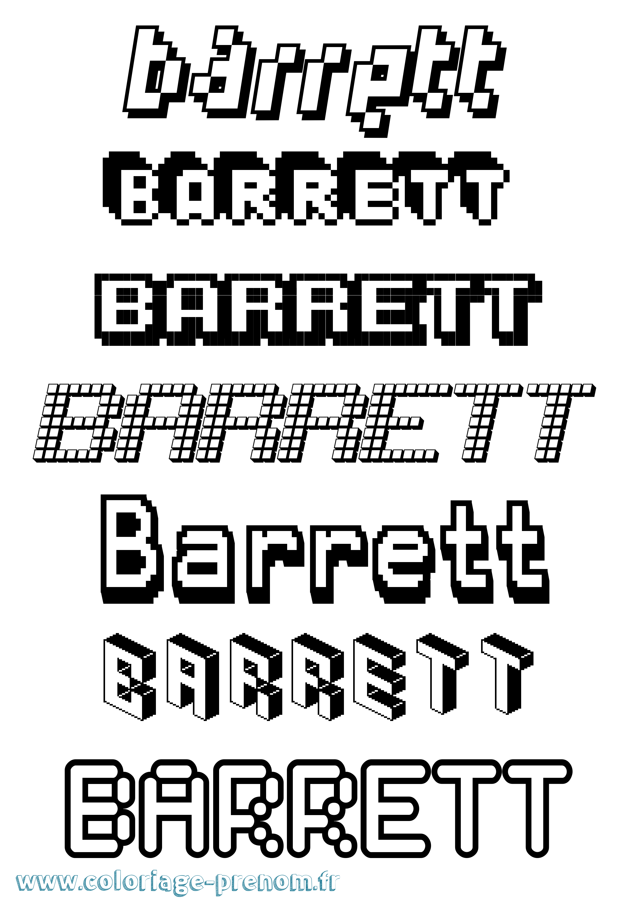 Coloriage prénom Barrett Pixel