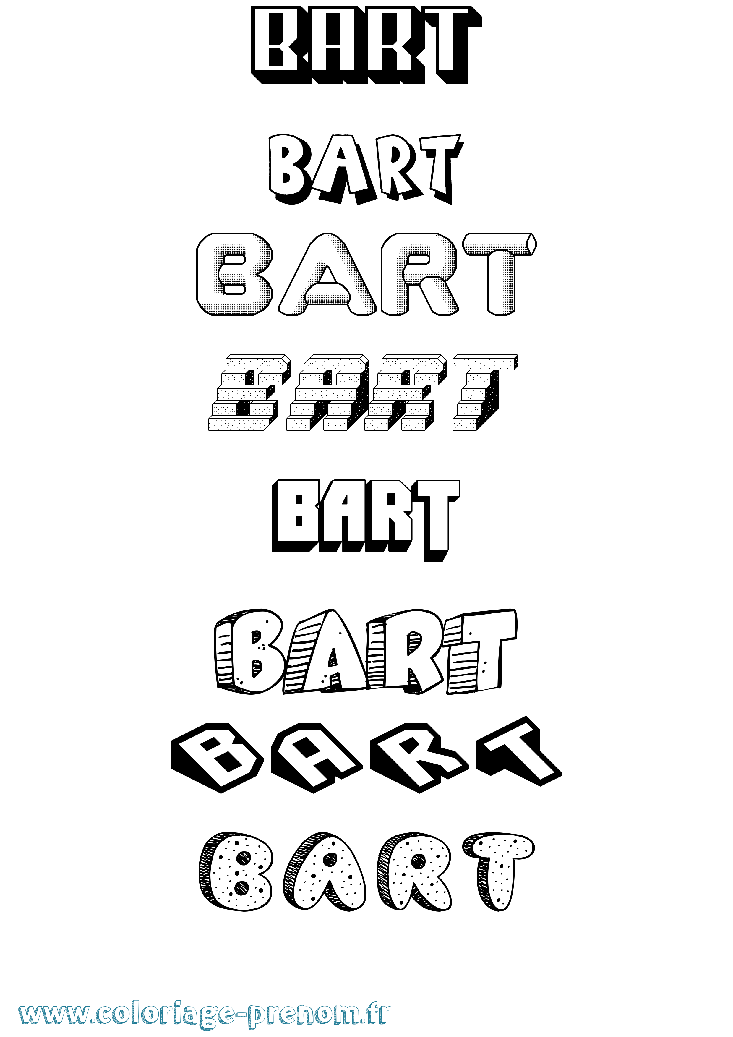 Coloriage prénom Bart Effet 3D