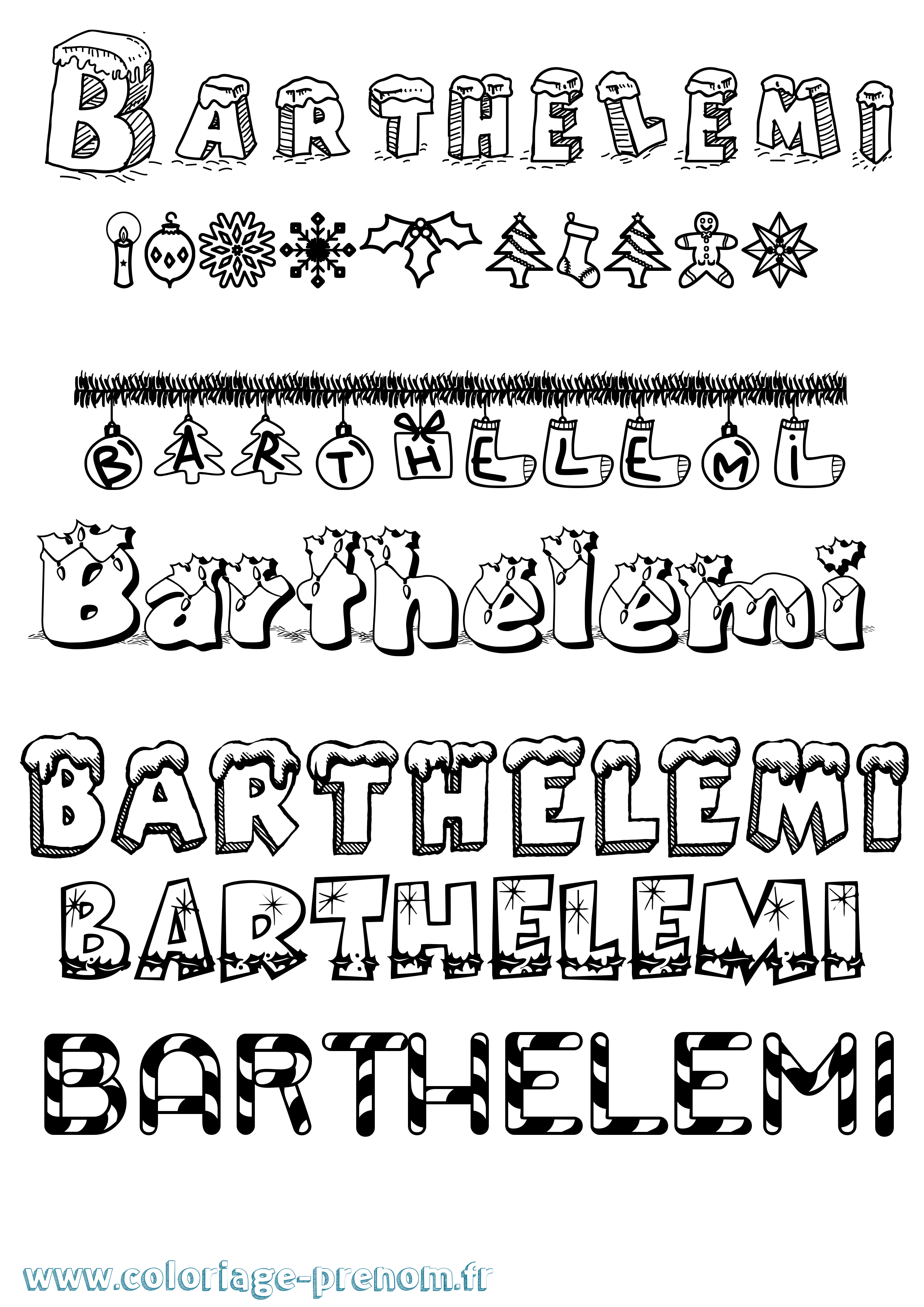 Coloriage Barthelemi Noël Coloriage prénom Barthelemi Noël