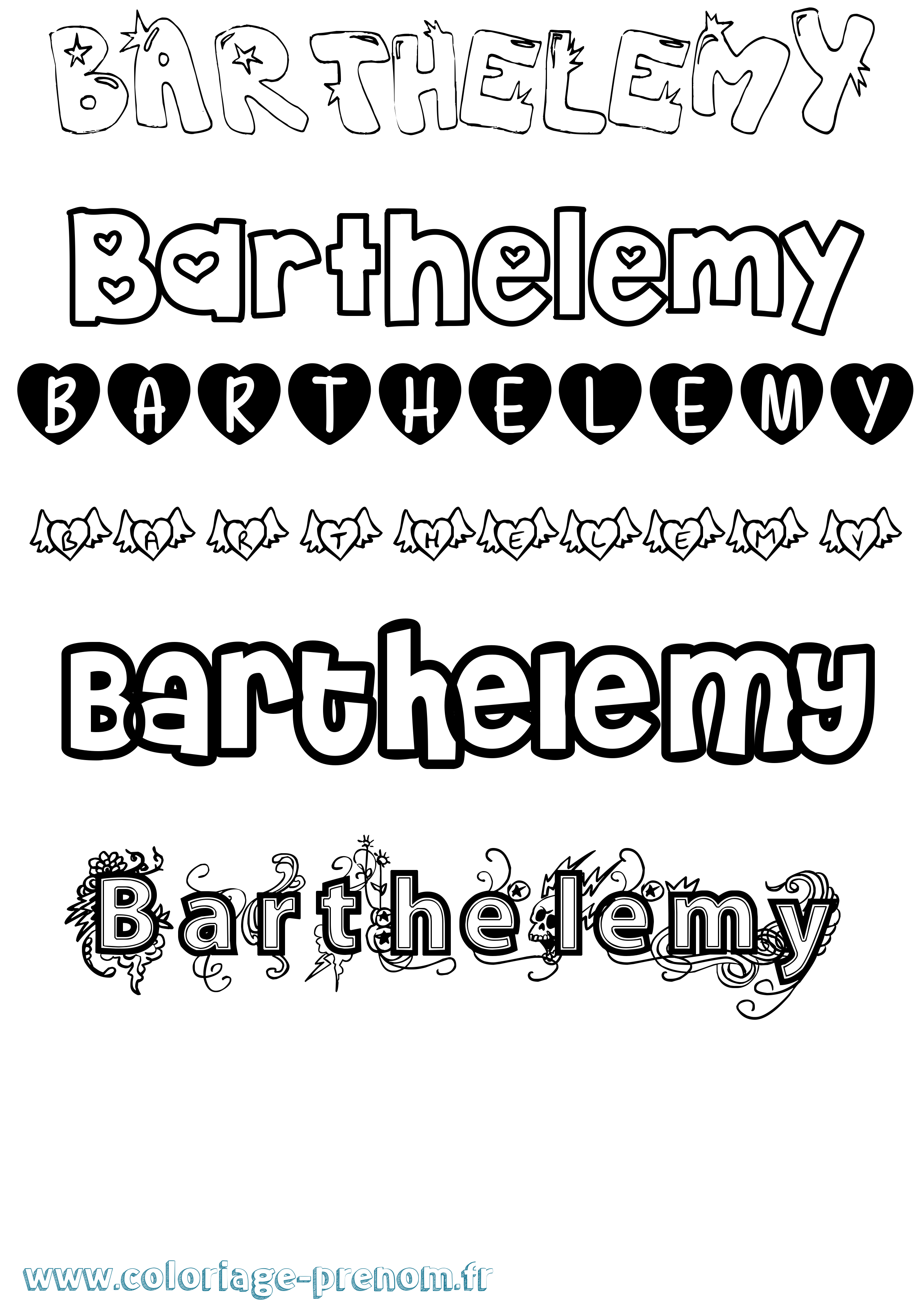 Coloriage prénom Barthelemy Girly