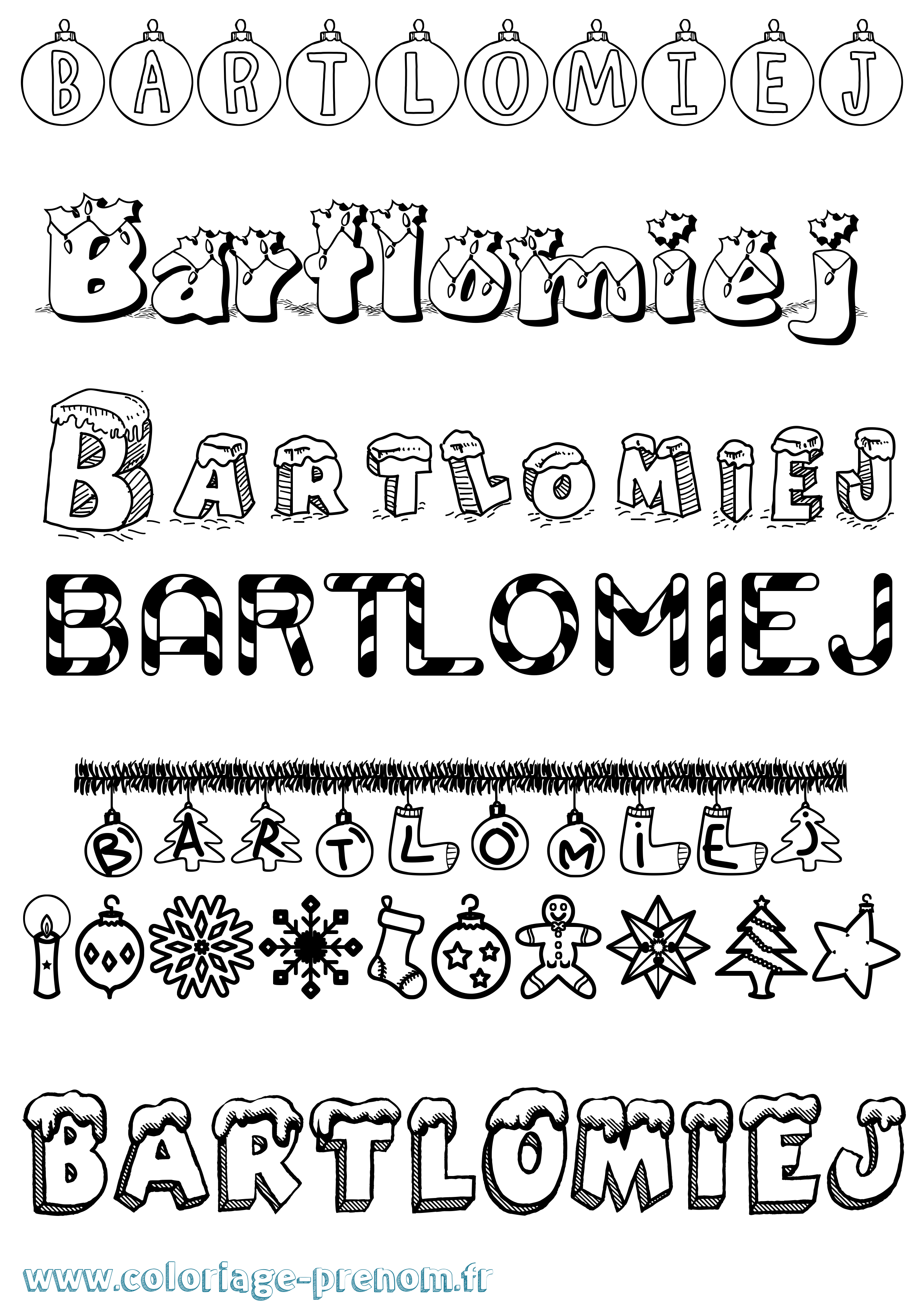 Coloriage Bartlomiej Noël Coloriage prénom Bartlomiej Noël