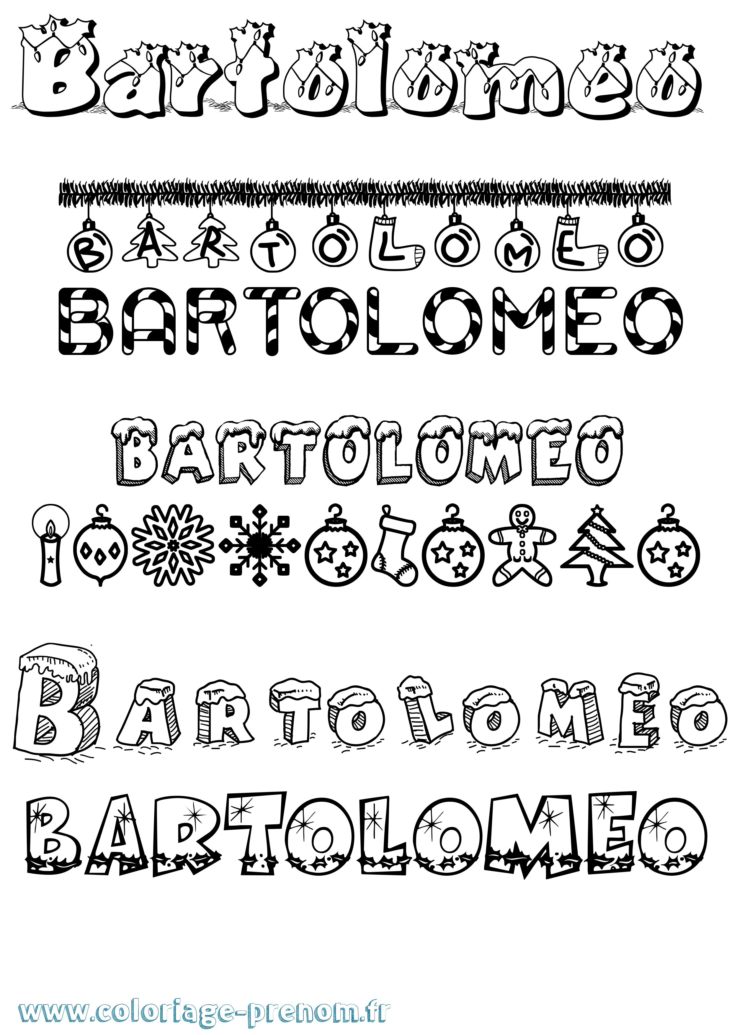 Coloriage prénom Bartolomeo Noël