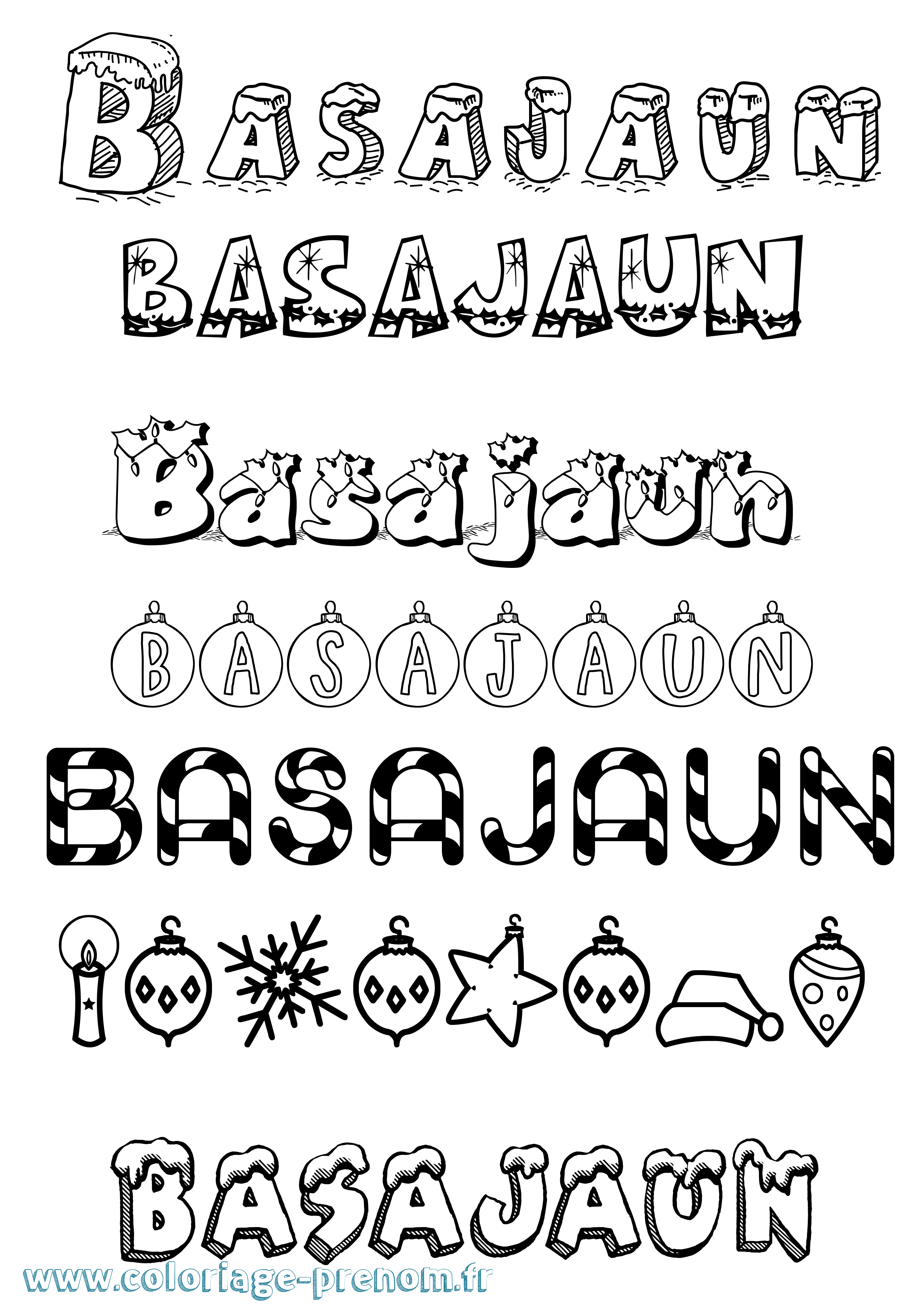 Coloriage prénom Basajaun Noël