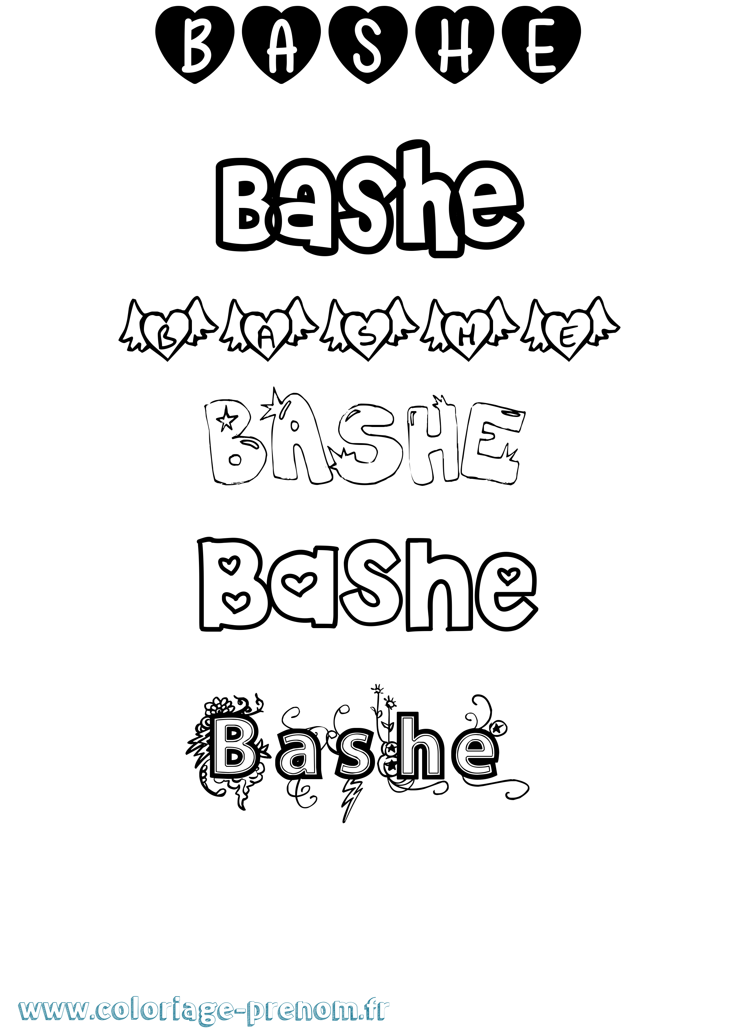 Coloriage Bashe Girly Coloriage prénom Bashe Girly