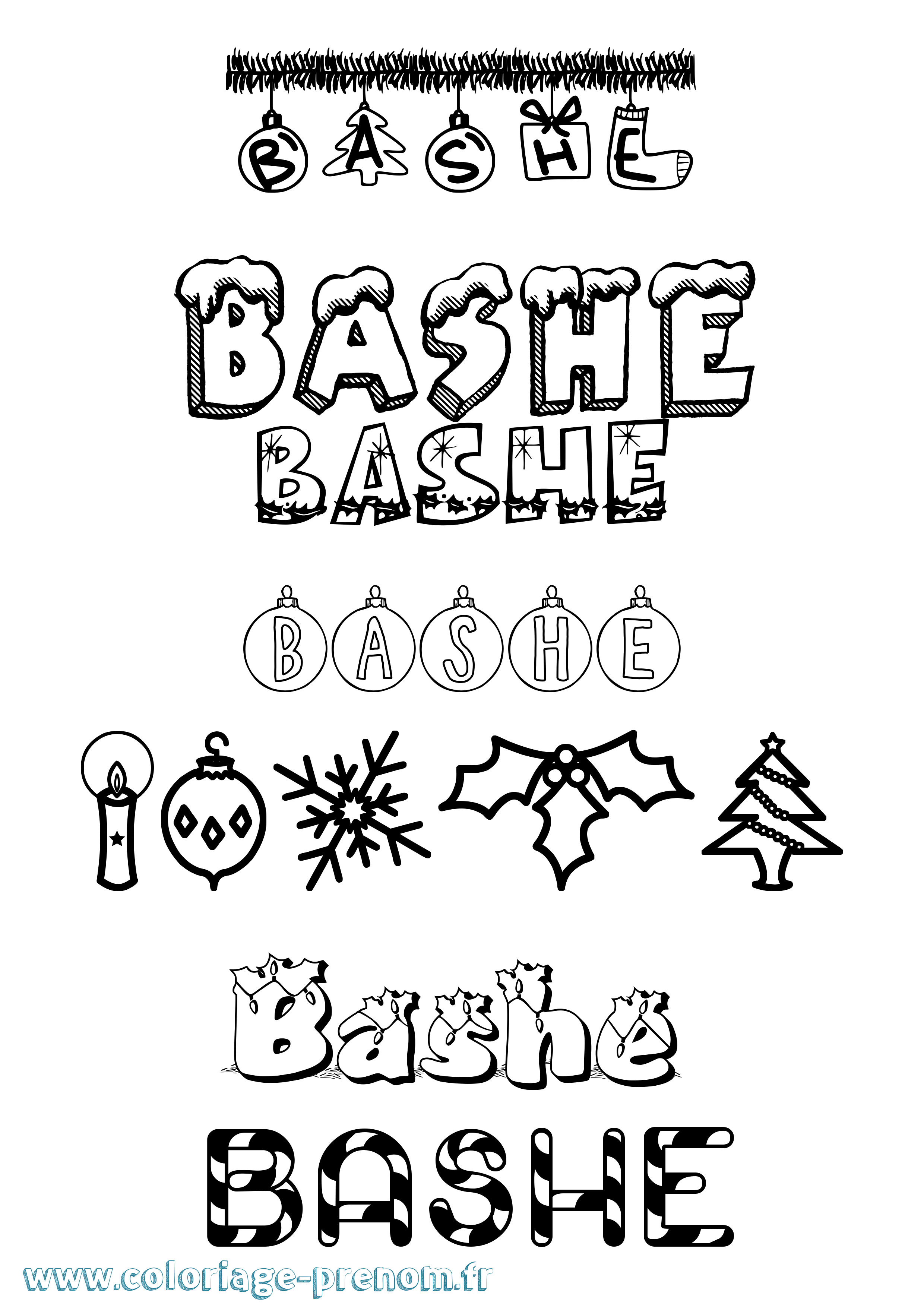 Coloriage Bashe Noël Coloriage prénom Bashe Noël