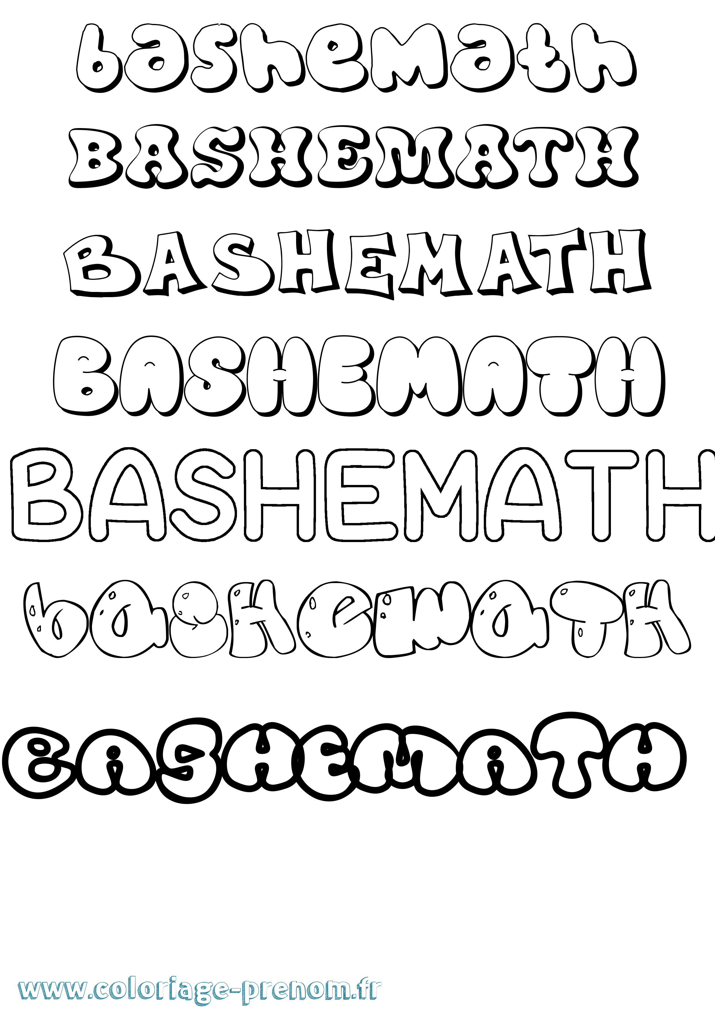 Coloriage prénom Bashemath Bubble