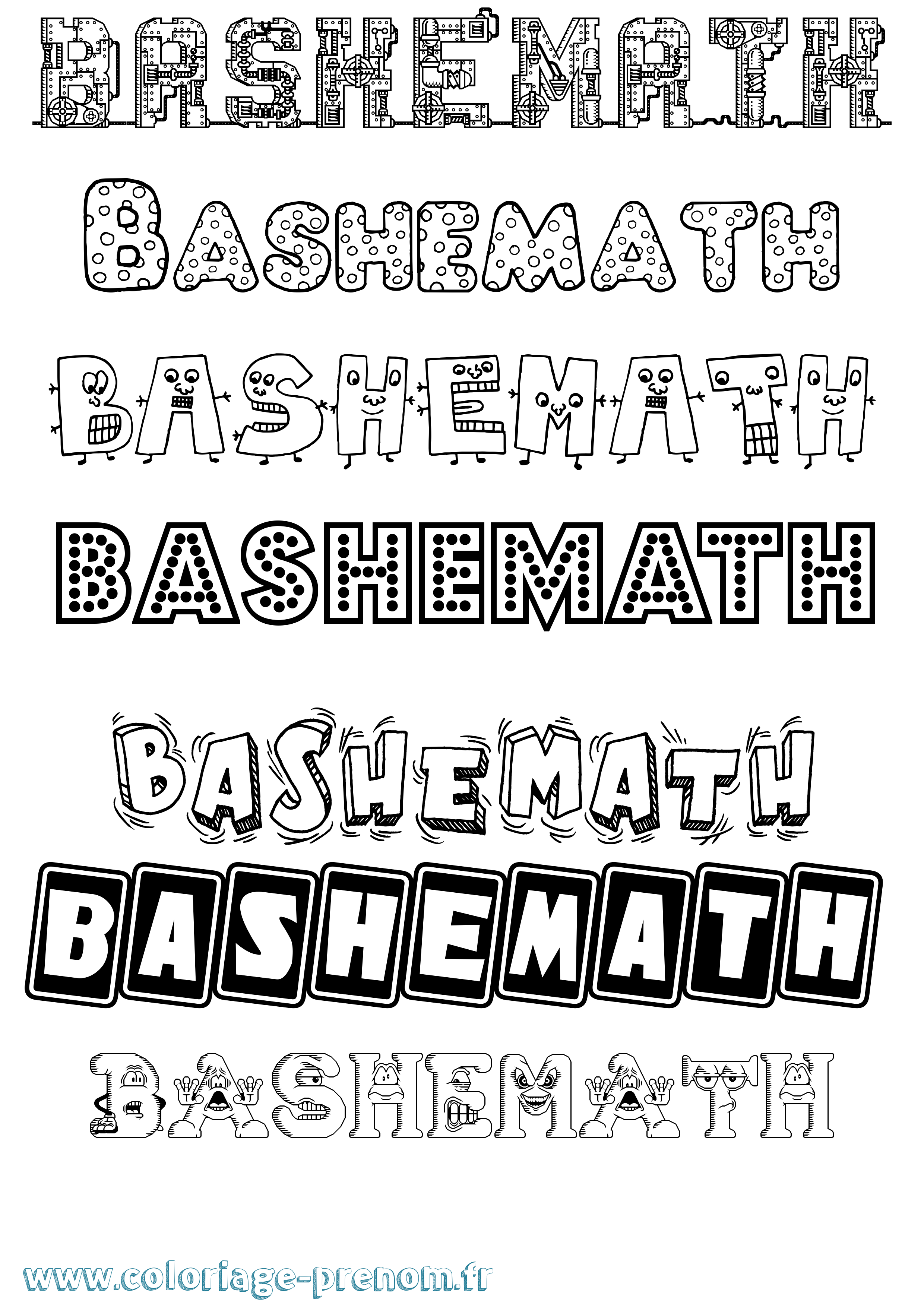 Coloriage prénom Bashemath Fun