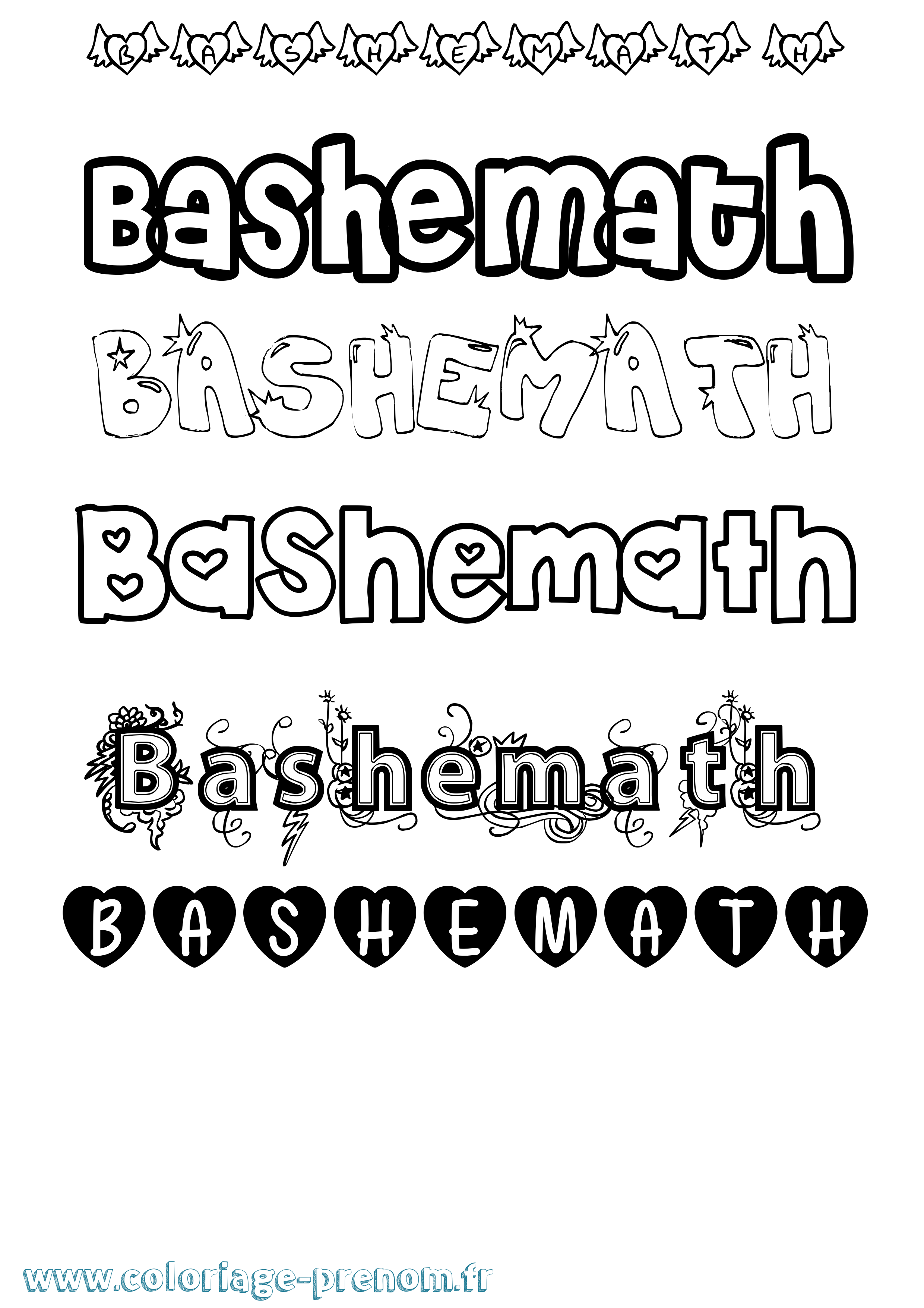 Coloriage prénom Bashemath Girly