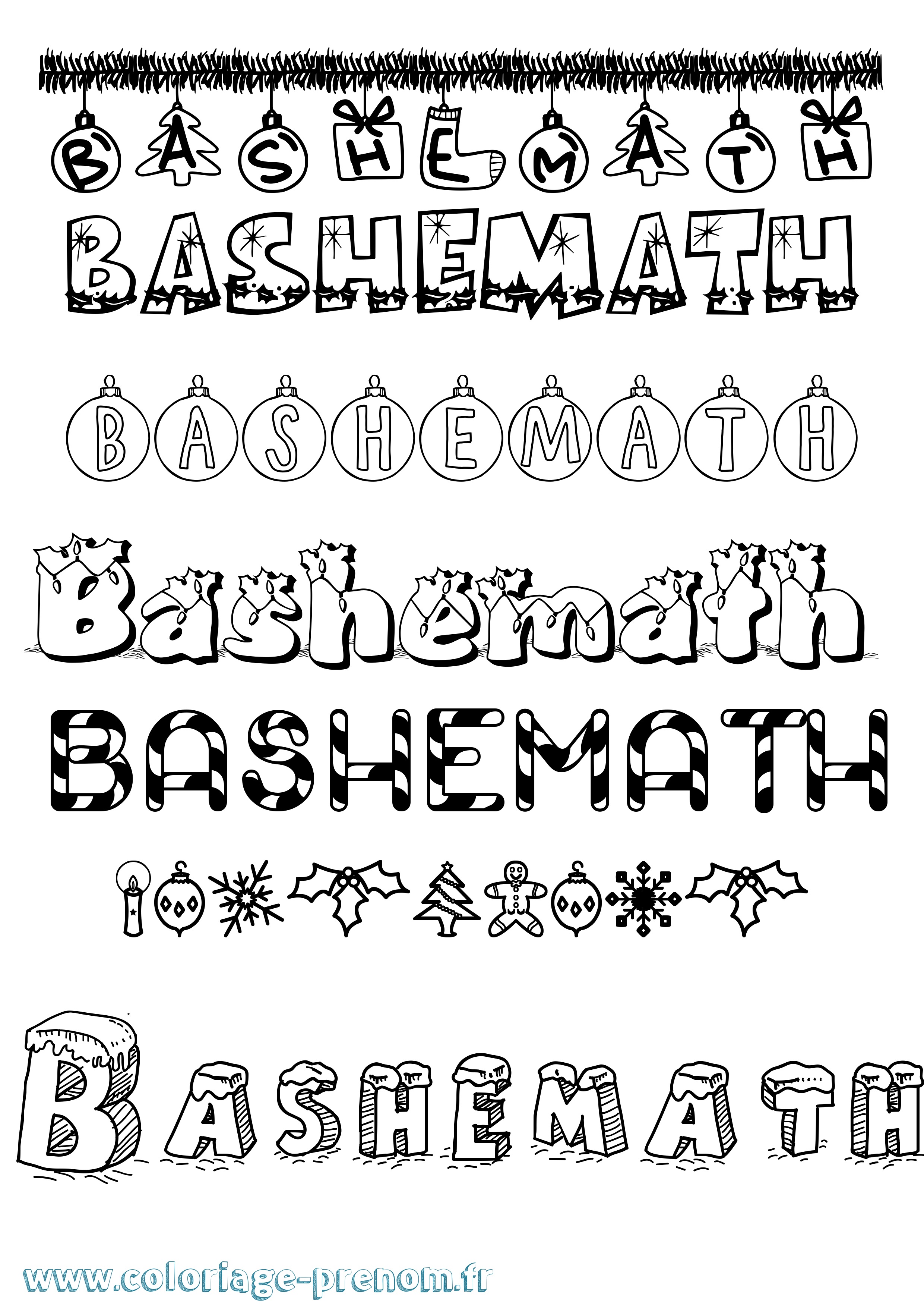 Coloriage prénom Bashemath Noël