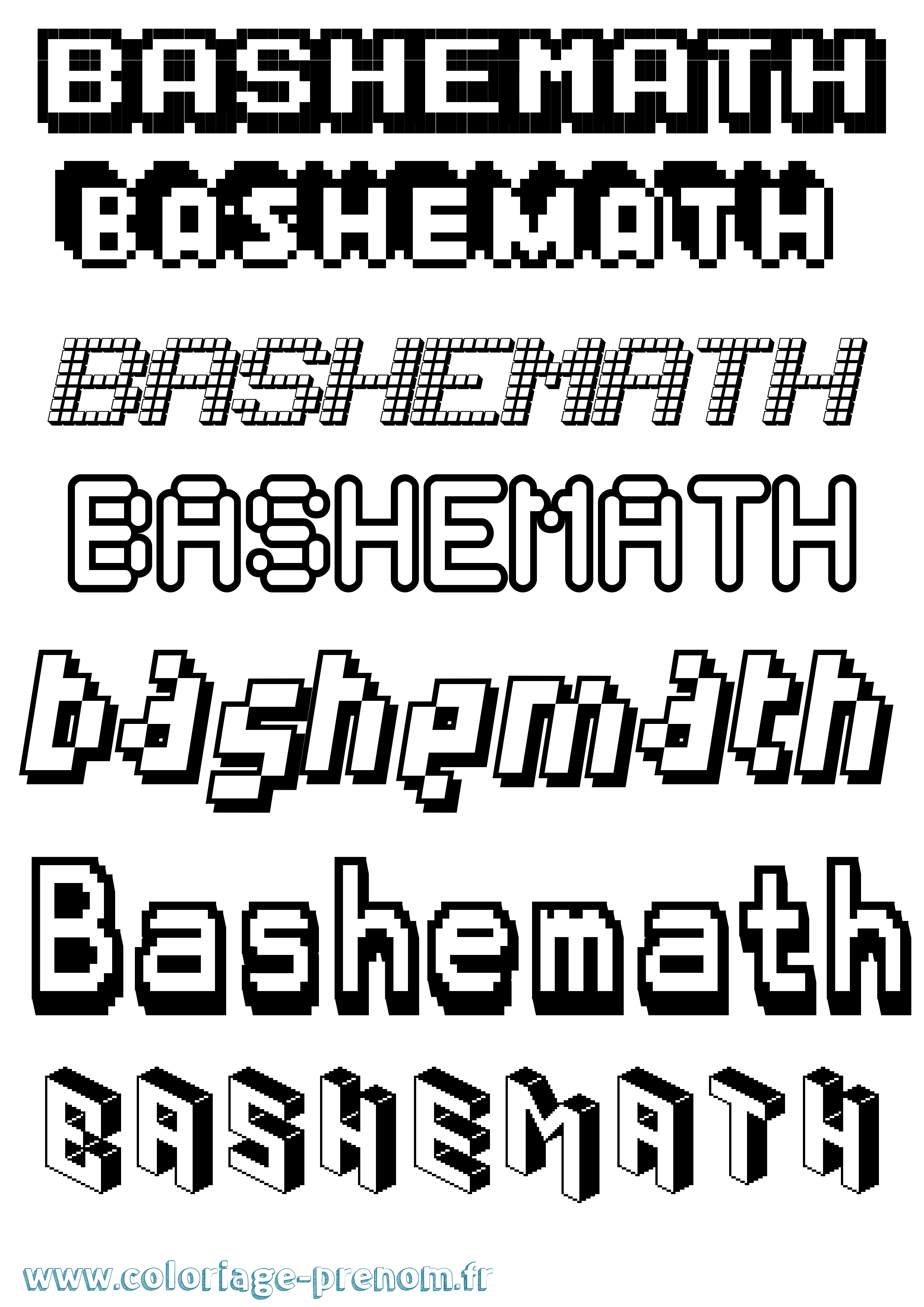 Coloriage prénom Bashemath Pixel